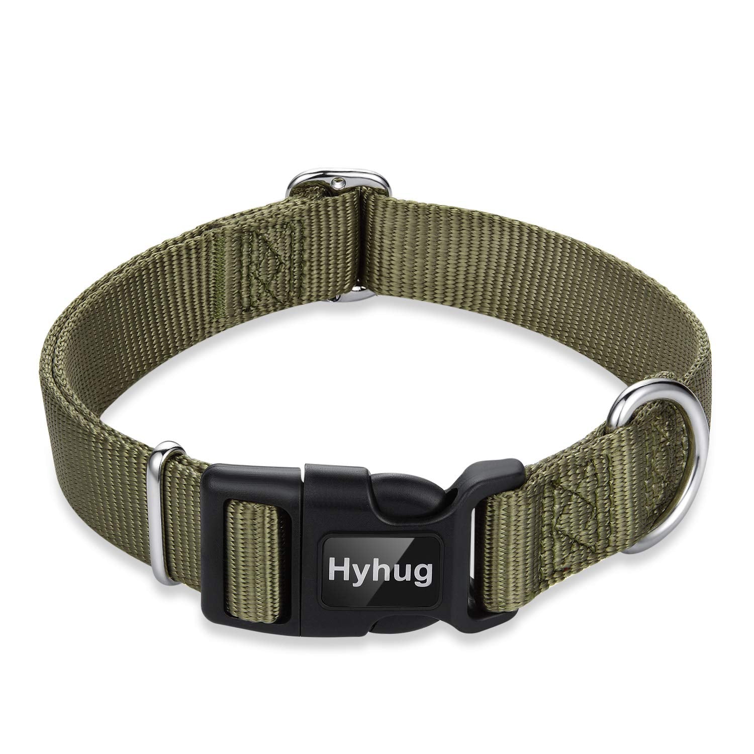 Hyhug Pets Classic Regular Heavy Duty Nylon Dog Basic Collar For Medium Dogs Daily Use Walking Jogging. (Medium, Military Green)