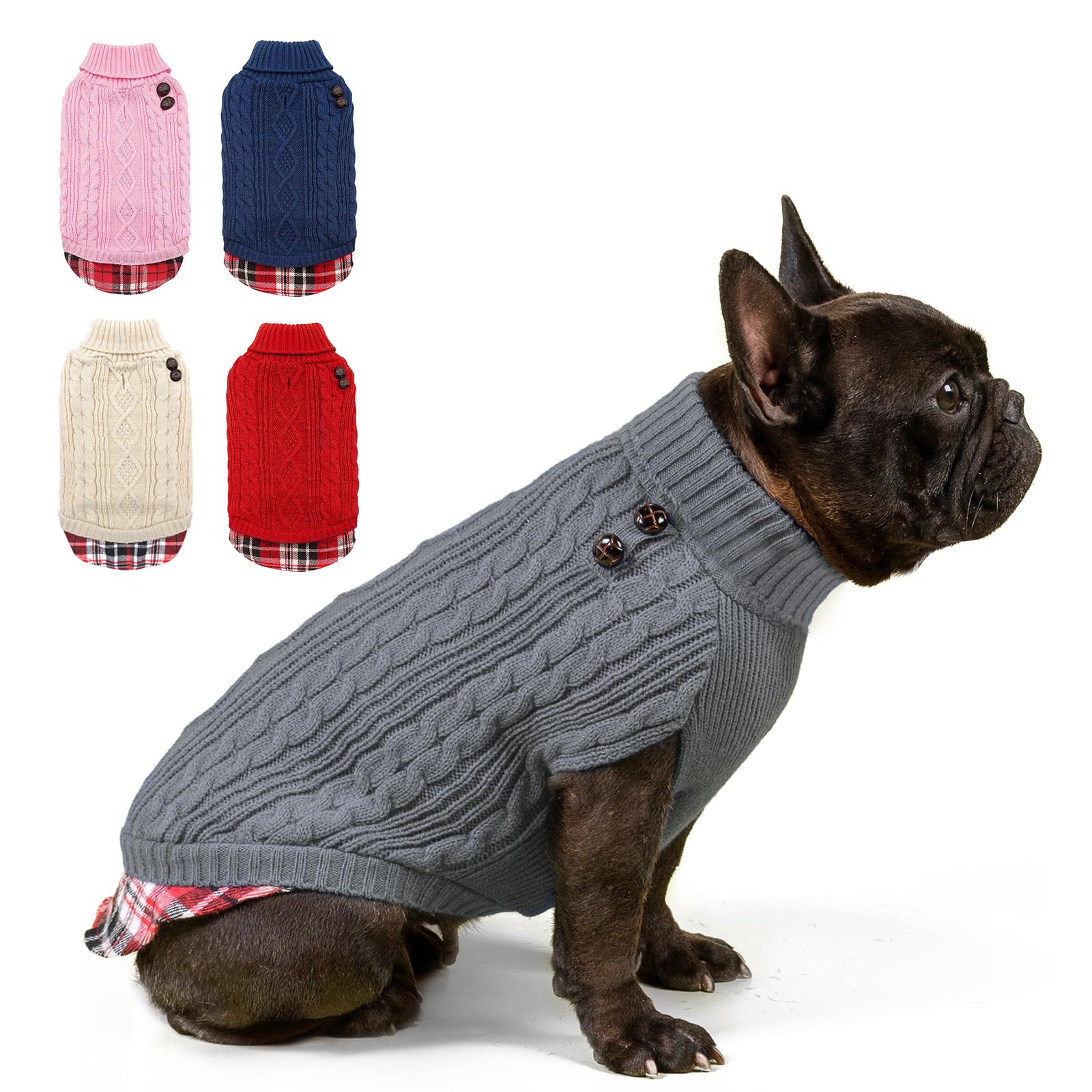 Kyeese Medium Dog Sweaters With Gingham Doggie Pullover Sweater Knitwear Knit Warm Pet Coat For Fall Winter