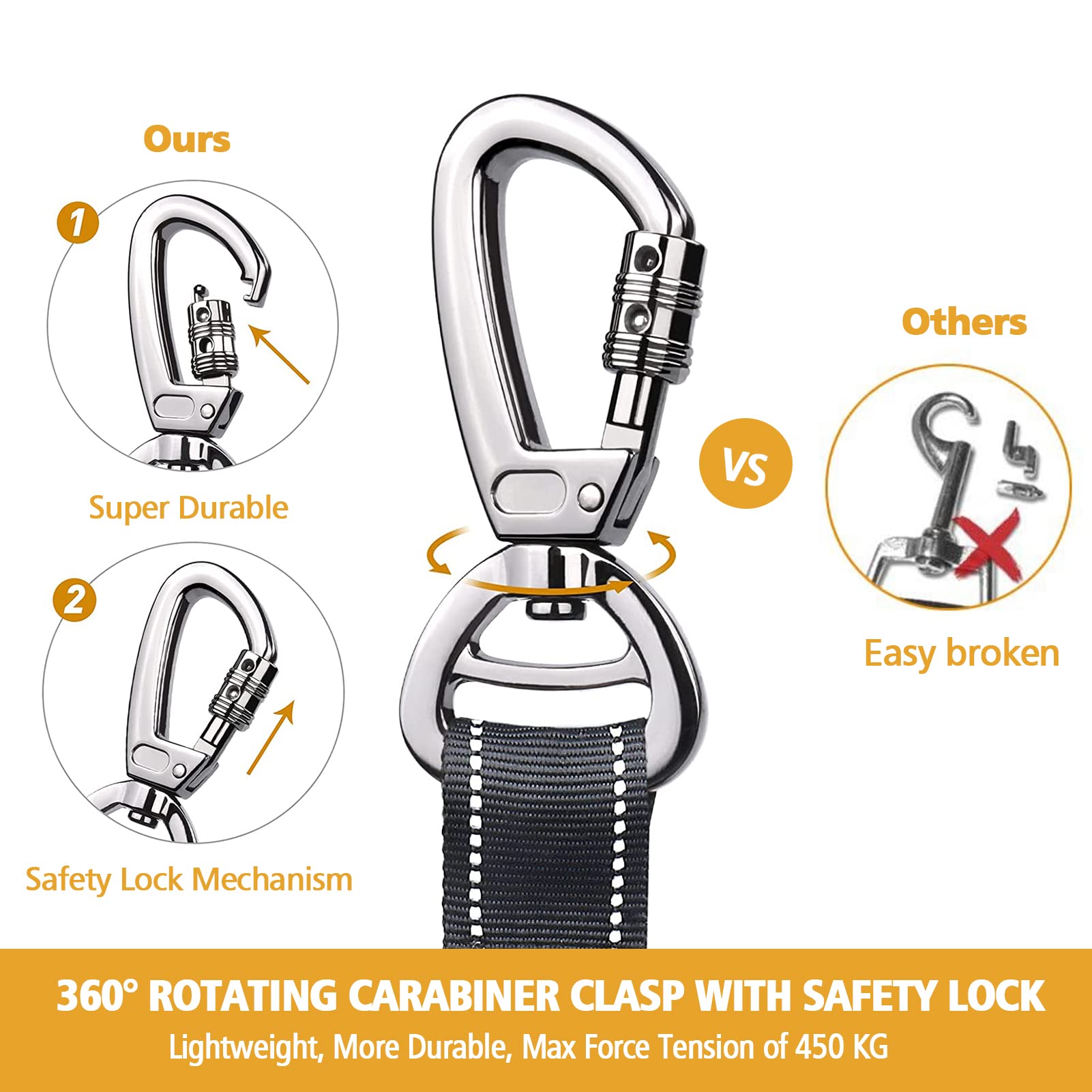 Fashion&Cool Heavy Duty Dog Leash Especially Large Dogs Up To 150Lbs, 4-6 Ft Reflective Dog Walking Training Shock Absorbing Bungee Leash Car Seat Belt Buckle, 2 Padded Traffic Handle Extra Control