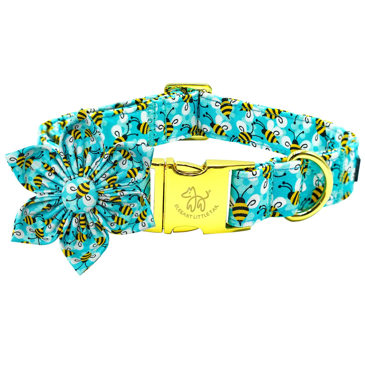Elegant little tail Dog Collar with Flower, Flower Girl Dog Collar for Female Dogs Blue Bee Pet Collar Gift Adjustable Dog Colla