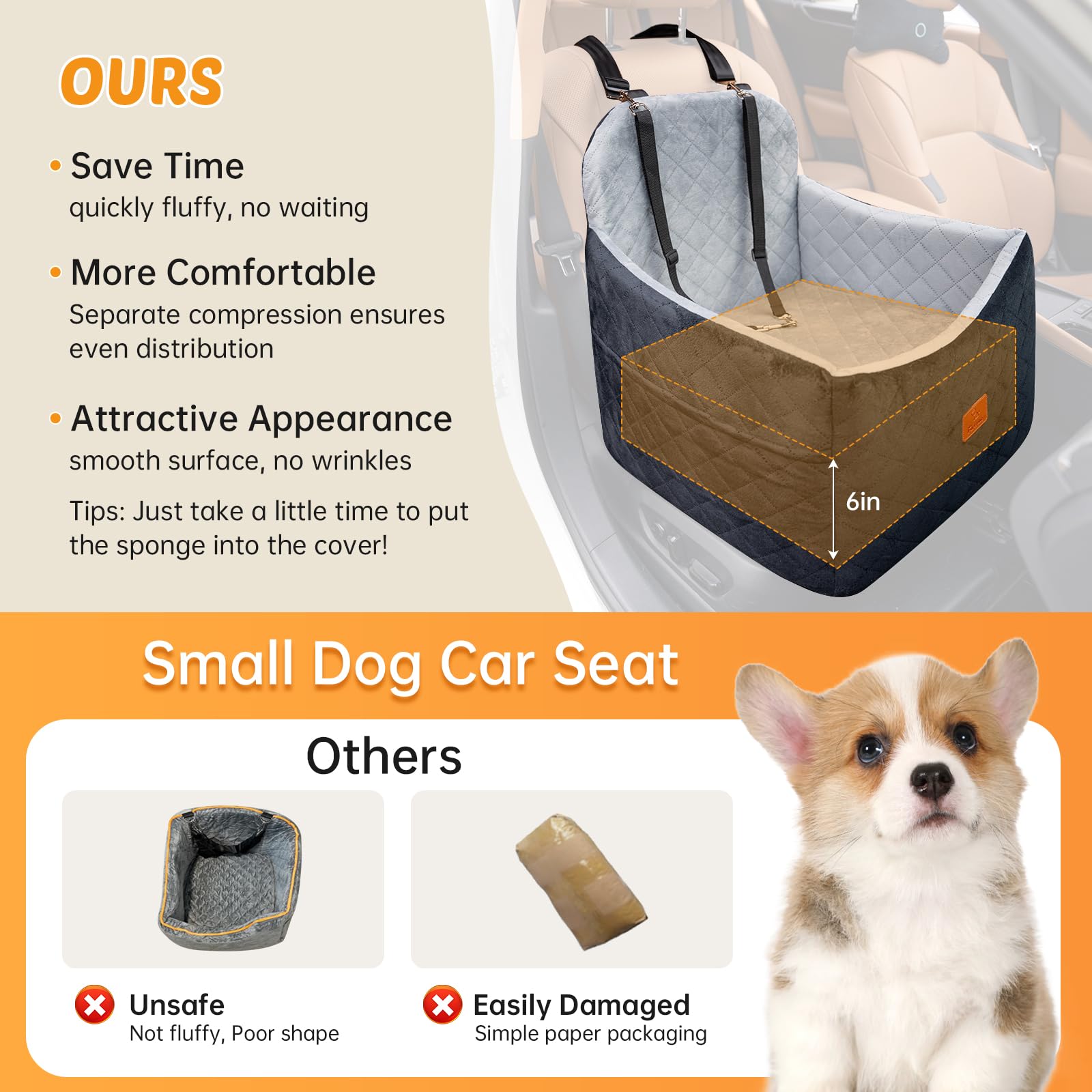Dog Car Seats for Small/Medium Dogs, FurFrolic Memory Foam Dog Booster Seat for Small Dogs up to 35 lbs, Travel Pet Car Seat wit