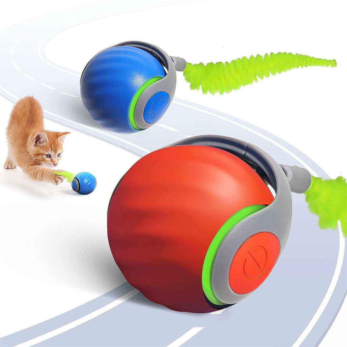Petrendy 2Pcs Speedy Tail Cat Toys 2.0, Interactive Cat Ball Toy For Bored Indoor Cats, Automatic Moving Pet Play Balls, Two Spe