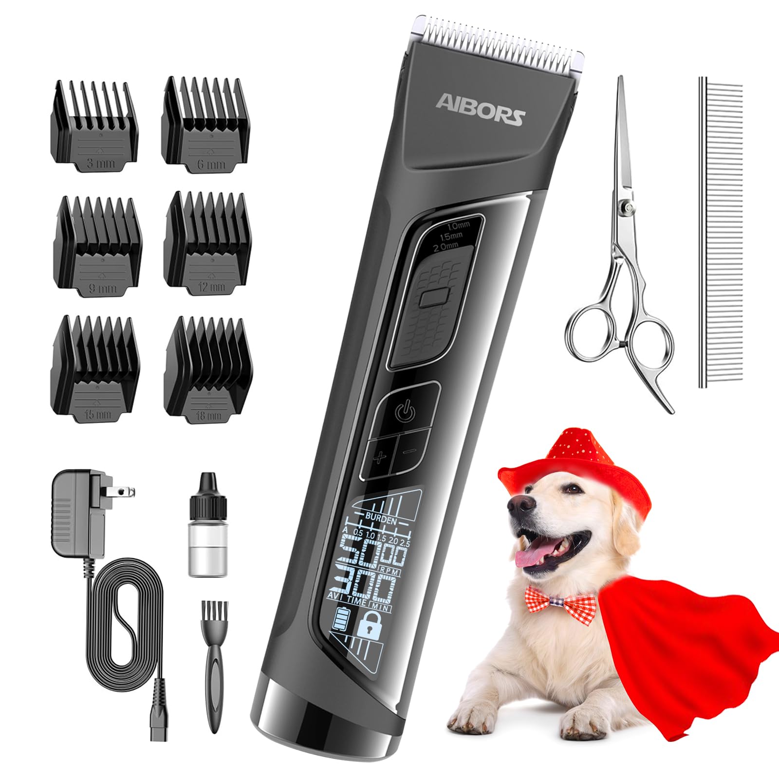 Aibors Dog Clippers For Grooming - 5 Speeds Quiet Dog Trimmer Grooming Kit For Thick Heavy Coats Dog Hair Clippers For Pets Cord