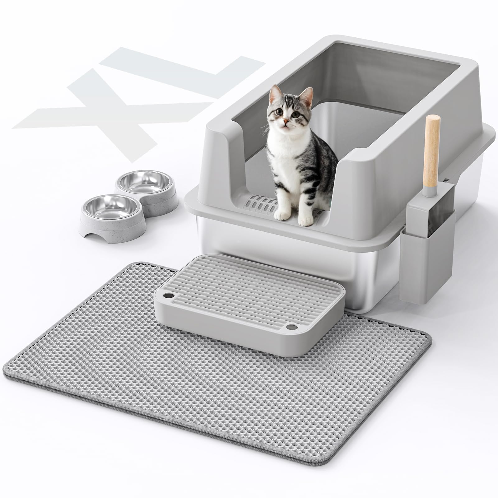 Stainless Steel Cat Litter Box - Enclosed Xl Metal Kitty Litter Box With Lid For Big Cats, High Sided, Anti-Leakage, Easy Cleani