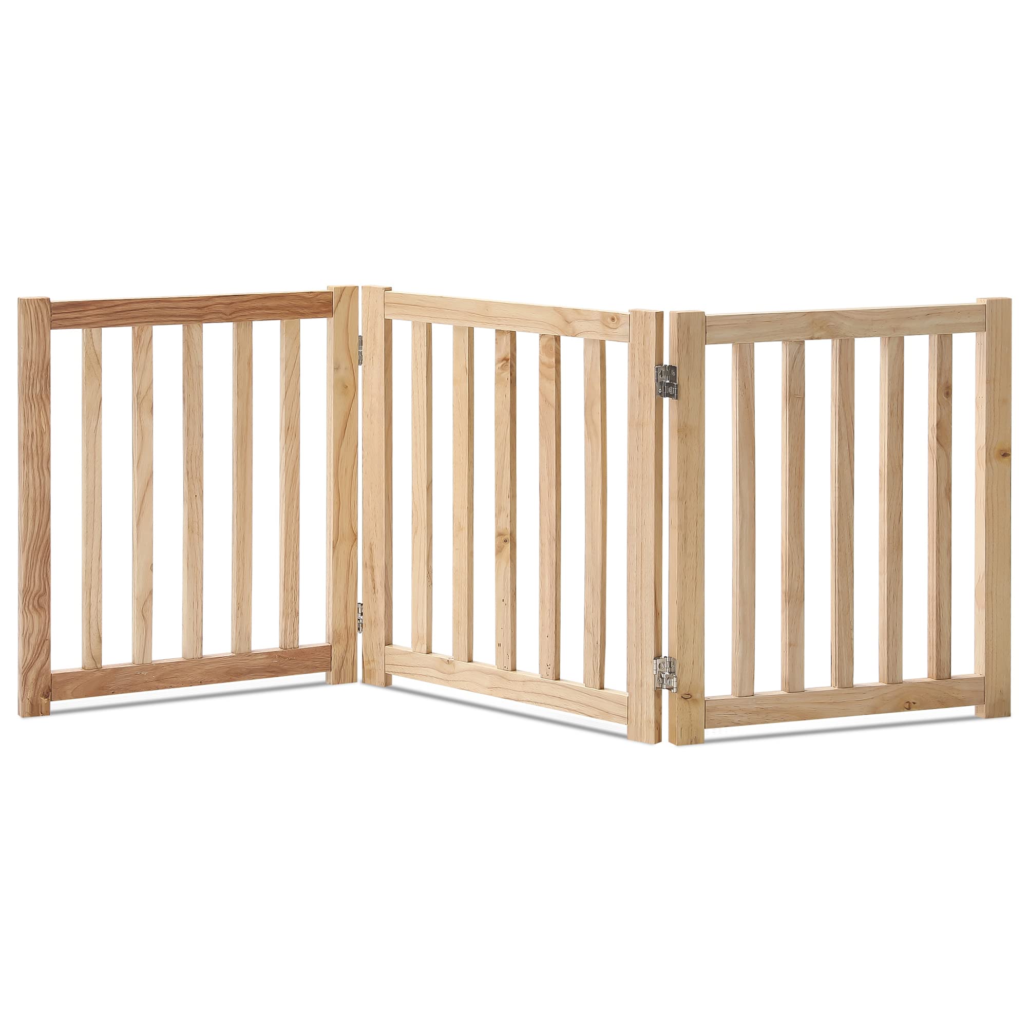 Lzrs Solid Hardwood Freestanding Pet Gate,Wooden Dog Gates For Doorways,Nature Wood Dog Gates For The House,Dog Gate For Stairs,Freestanding Indoor Gate Safety Fence,Natural,24' Height-3 Panels