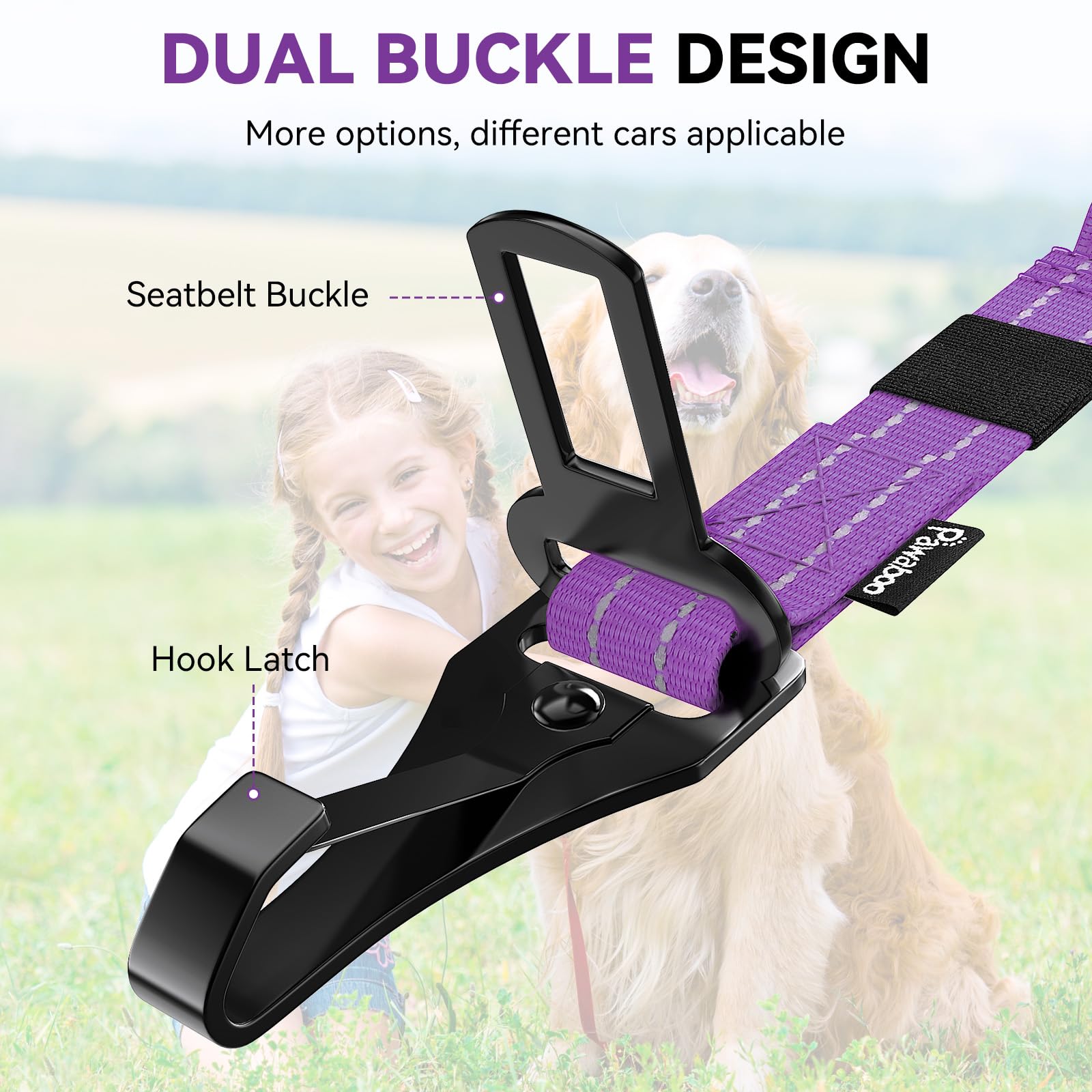 Pawaboo 2Pack Dog Seatbelt For Car, Dog Car Seat Belt Bungee, Shockproof Dog Tether For Car With Buckle & Hook Latch, Adjustable