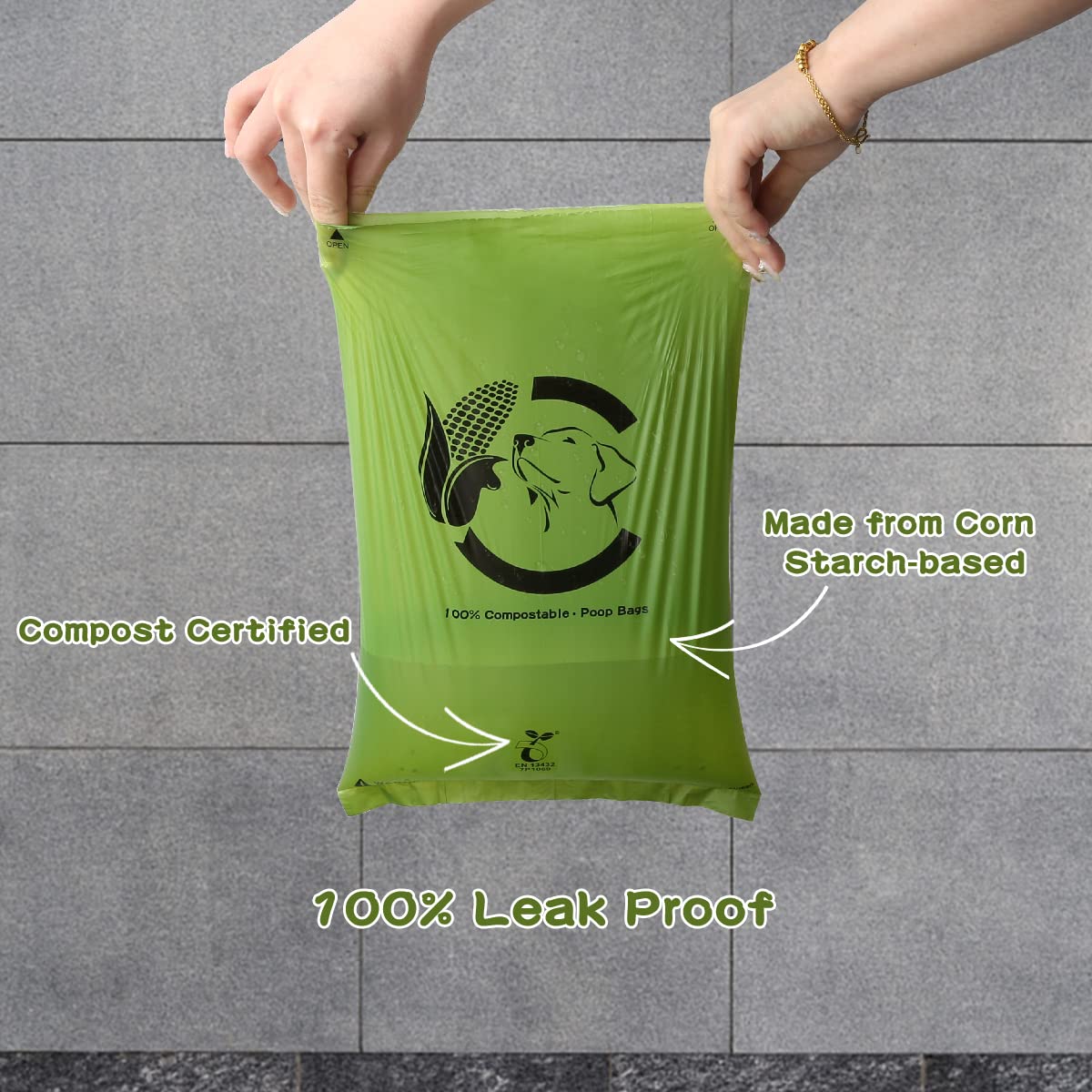 Certified Compostable Dog Poop Bags, 270 Count Eco Friendly And Leakproof Dog Waste Bags, Easy Open 100% Compostable Forest Green Poop Bag For Dog, 15 Doggy Bags Per Roll (18 Rolls)