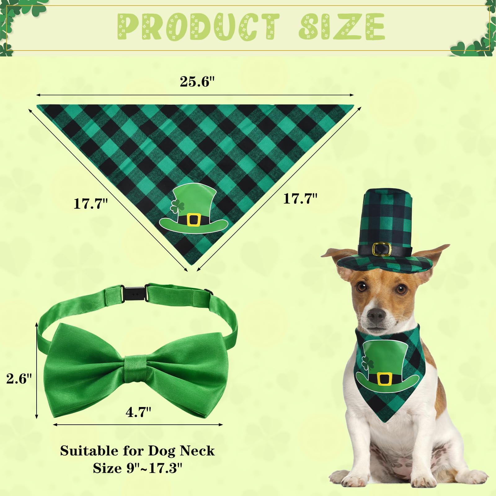 Vehomy 4Pcs St Patrick'S Day Dog Hat Collar And Bandana Costumes Buffalo Plaid Dog Hats Cotton Dog Shamrock Scarf Bowtie Irish H
