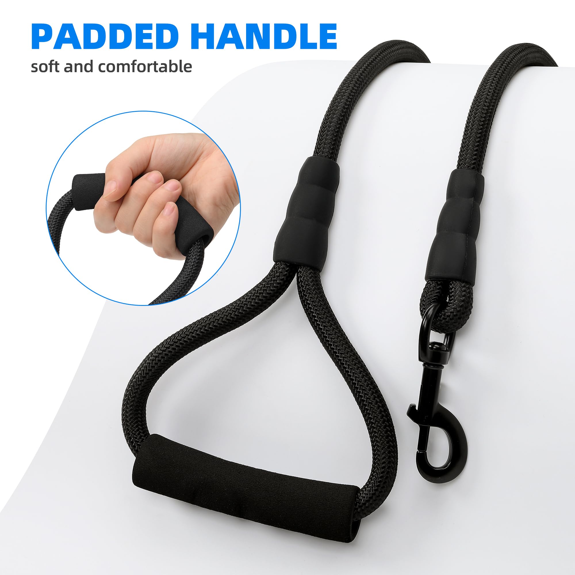 Mile High Life Dog Leash With Comfortable Padded Handle | Black Nylon Rope Dog Leash | Heavy Duty 5 Feet Dog Leashes (Black)
