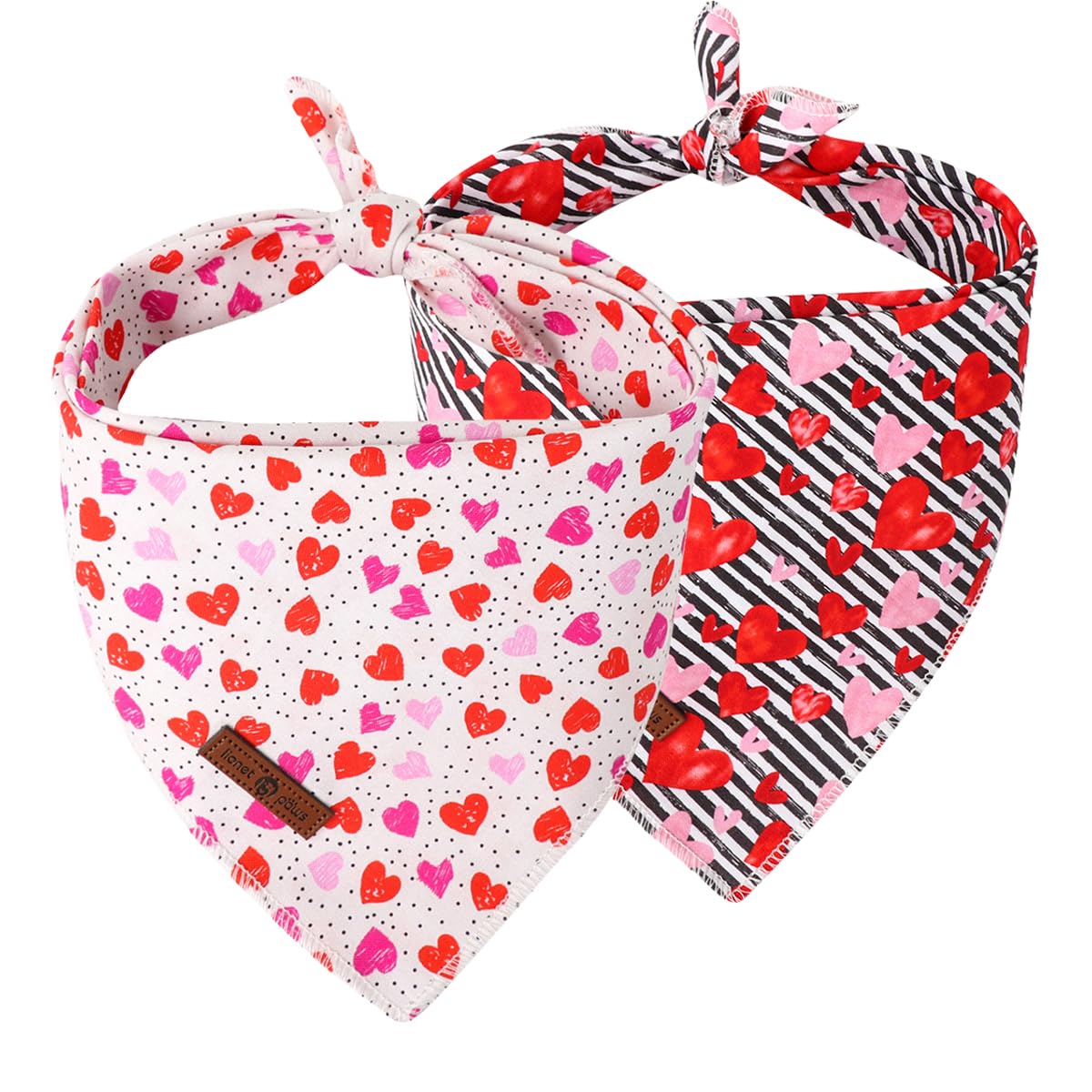 Lionet Paws Valentine'S Dog Bandanas 2 Pack, Black And White Stripes Triangle Hearts Dog Kerchief,Adjustable Triangle Holiday Sc
