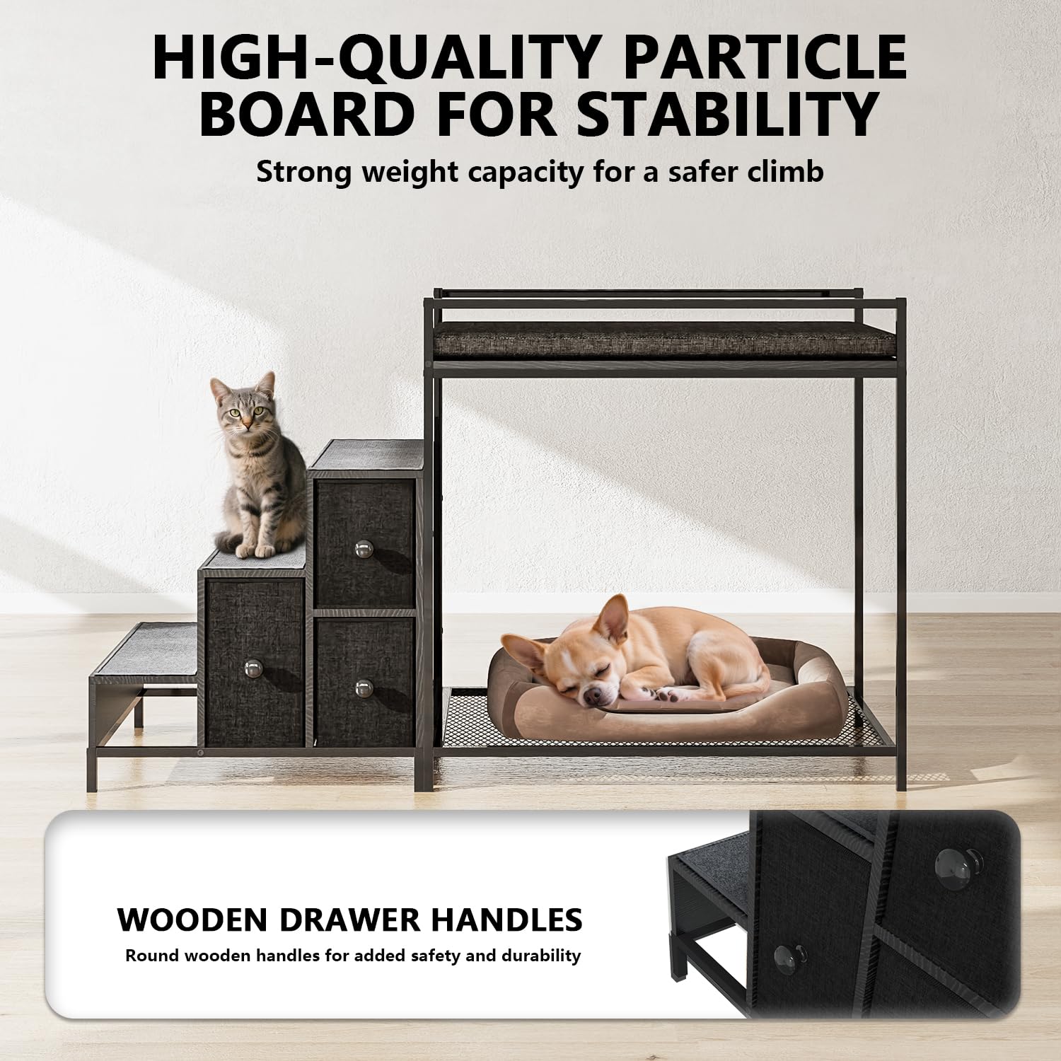 VENDORZ Dog Bunk Bed Cat Window Perch with Stairs and Drawers, Cat Window Seat Perch, Indoor Perch with Stairs for Small Medium