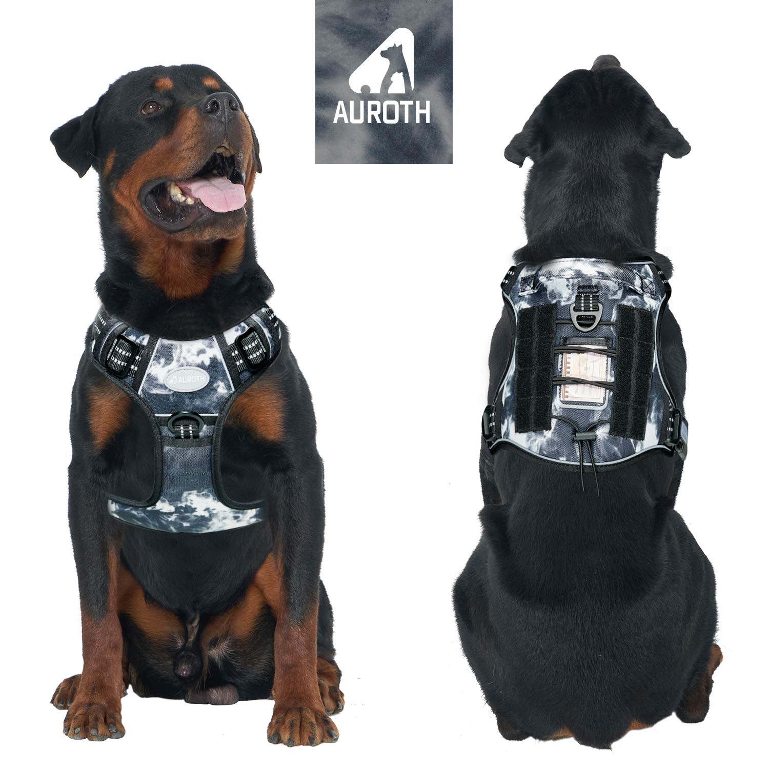Auroth Tactical Dog Harness For Small Medium Large Dogs No Pull Adjustable Pet Harness Reflective K9 Working Training Easy Control Pet Vest Military Service Dog Harnesses (L, Black Ink)
