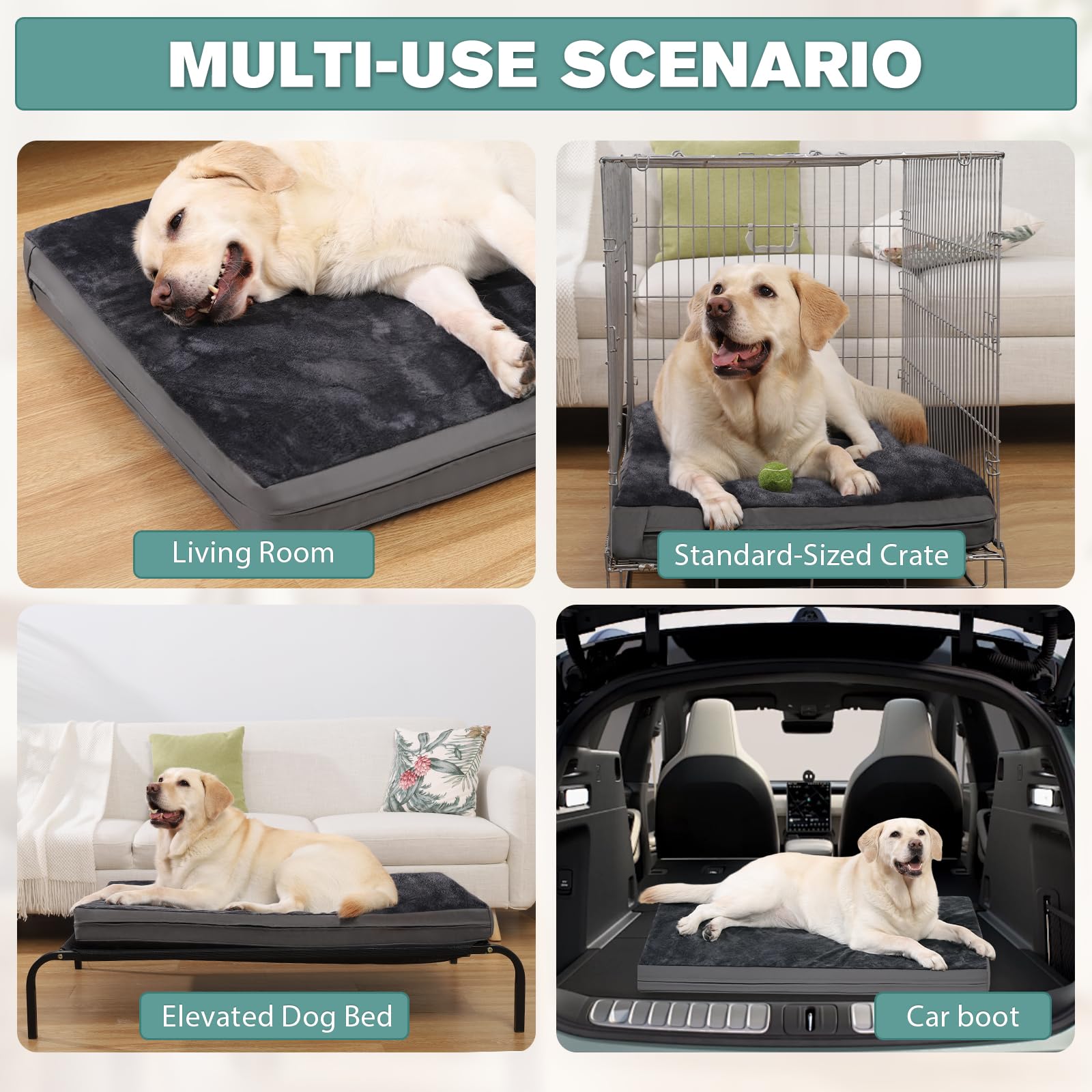 Waterproof Xxl Dog Beds Large Sized Dogs, Orthopedic Washable Crate Pad 48 Inch, Jumbo Xxlarge Foam Pet Bed With Removable Cover