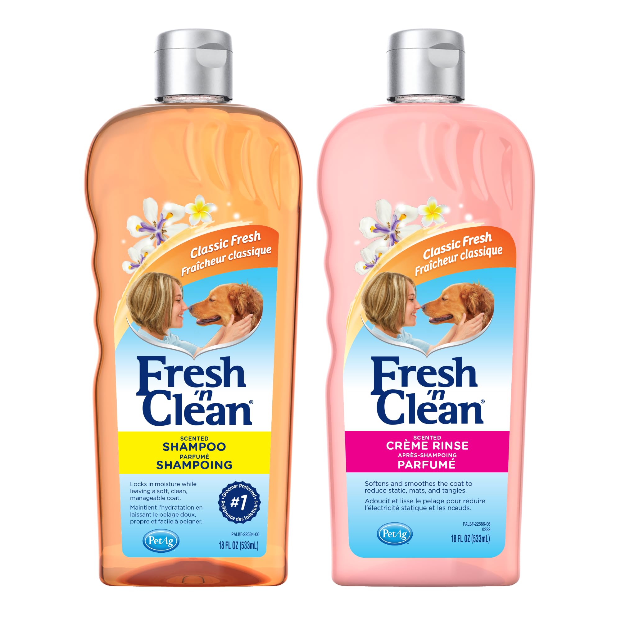 Pet-Ag Fresh n Clean Scented Shampoo, Classic Fresh Scent (18 oz) + Fresh n Clean Scented Creme Rinse Conditioner, Classic Fresh