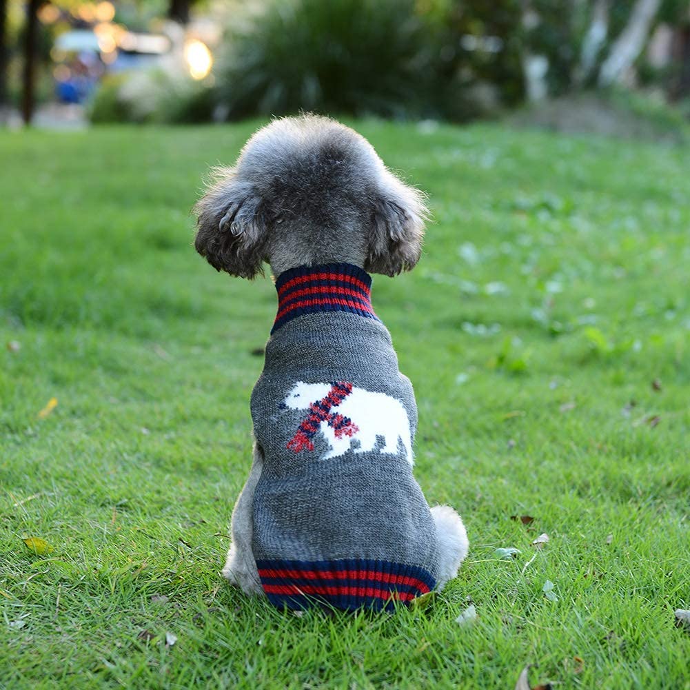 Tengzhi Dog Christmas Sweater Holiday Clothes For Dogs Girl Boy Fall Winter Knitted Soft Warm Puppy Clothing Cute Polar Bear Pet Outfit Ugly Xmas Sweater For Small Medium Large Dogs Cats(S,Grey)