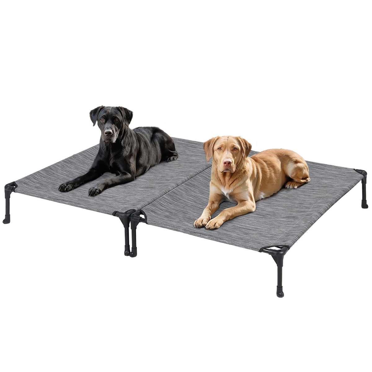 Veehoo 2 Pack Raised Dog Bed, Cooling Elevated Dog Bed, Portable Pet Cot With Washable & Breathable Mesh, No-Slip Feet, Durable Dog Cots Beds For Large Dogs, 42' X 30', Black Silver, Cwc1803-L