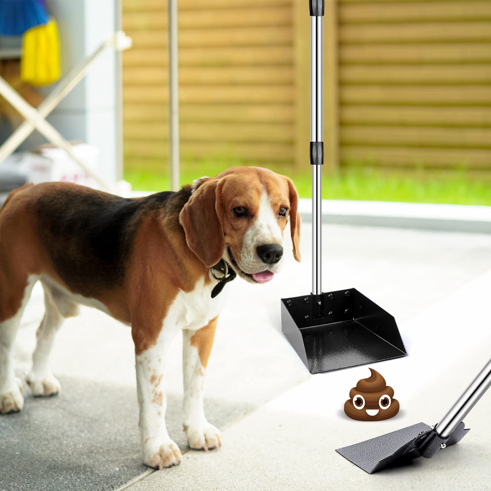 TNELTUEB Dog Pooper Scooper Set - 3 Pcs Adjustable 49.1 Long Metal Tray, Rake & Spade for Waste Removal - No Bending Cleanup, Black