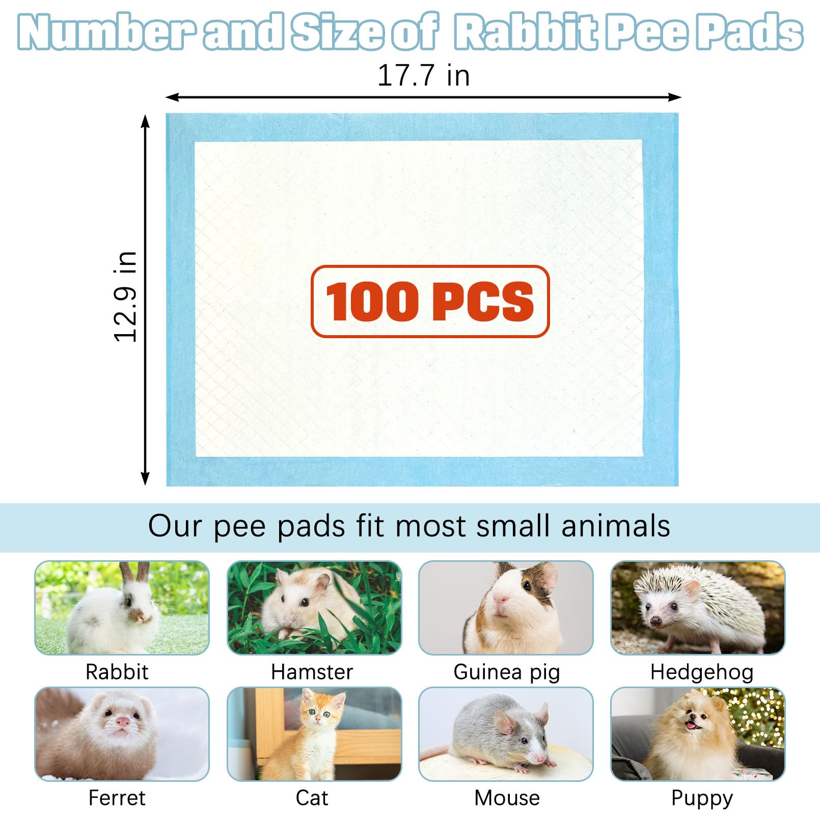 Kathson 100Pcs Rabbit Pee Pads 18''   13'' Disposable Cage Liners Super Absorbent Black Carbon Odor-Control Bunny Training Pad W