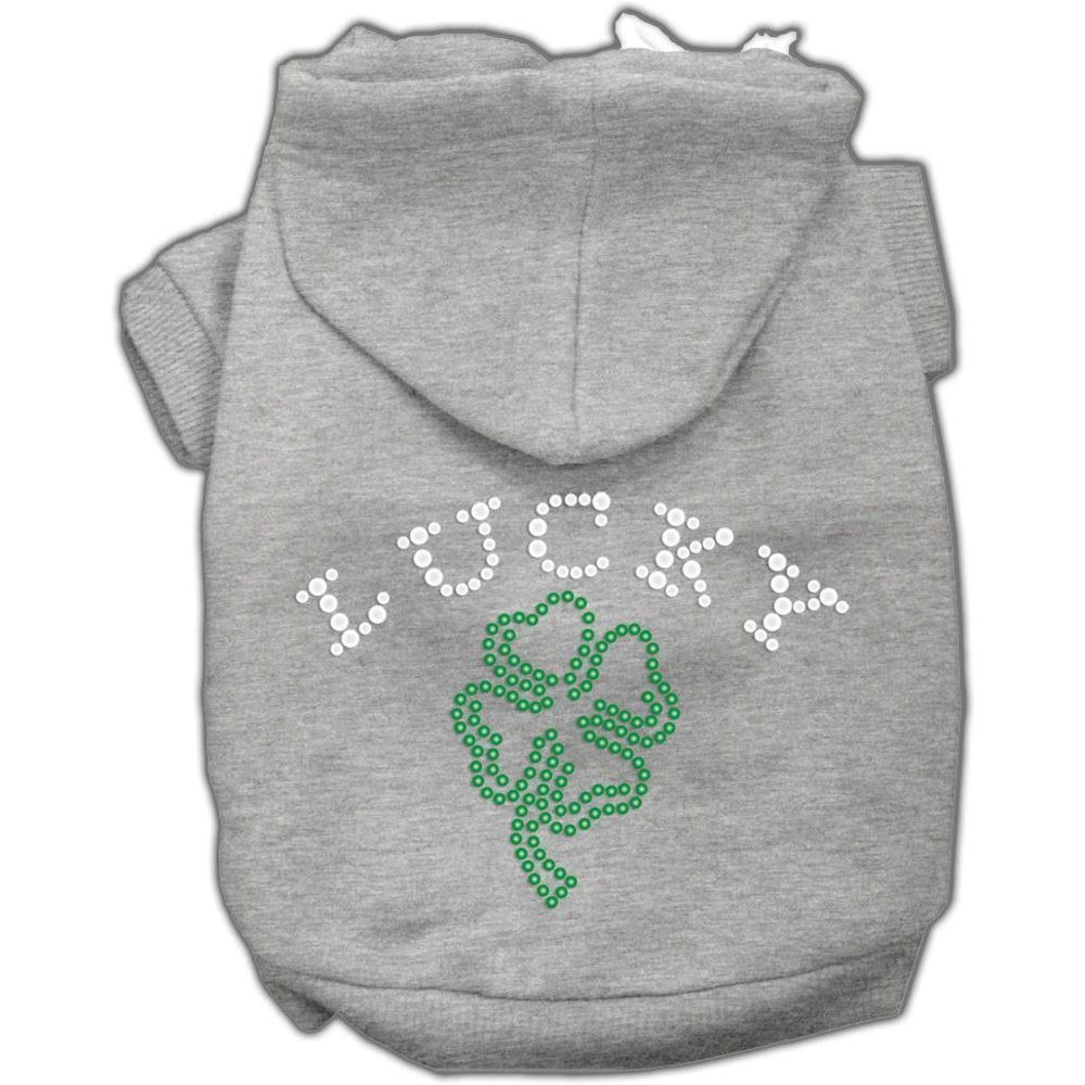 Pet, Dog & Cat Hoodie Rhinestone, &quot;Four Leaf Clover Outline&quot; Gray MD (6-10 lbs.)