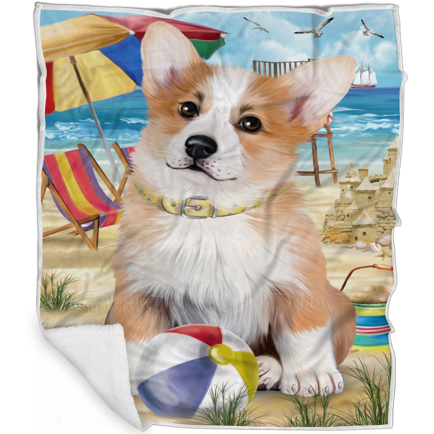 Pet Friendly Beach Welsh Corgi Dog Blanket  Lightweight Super Soft Cozy and Durable Bed Blanket  Animal Theme Fuzzy Blanket fo