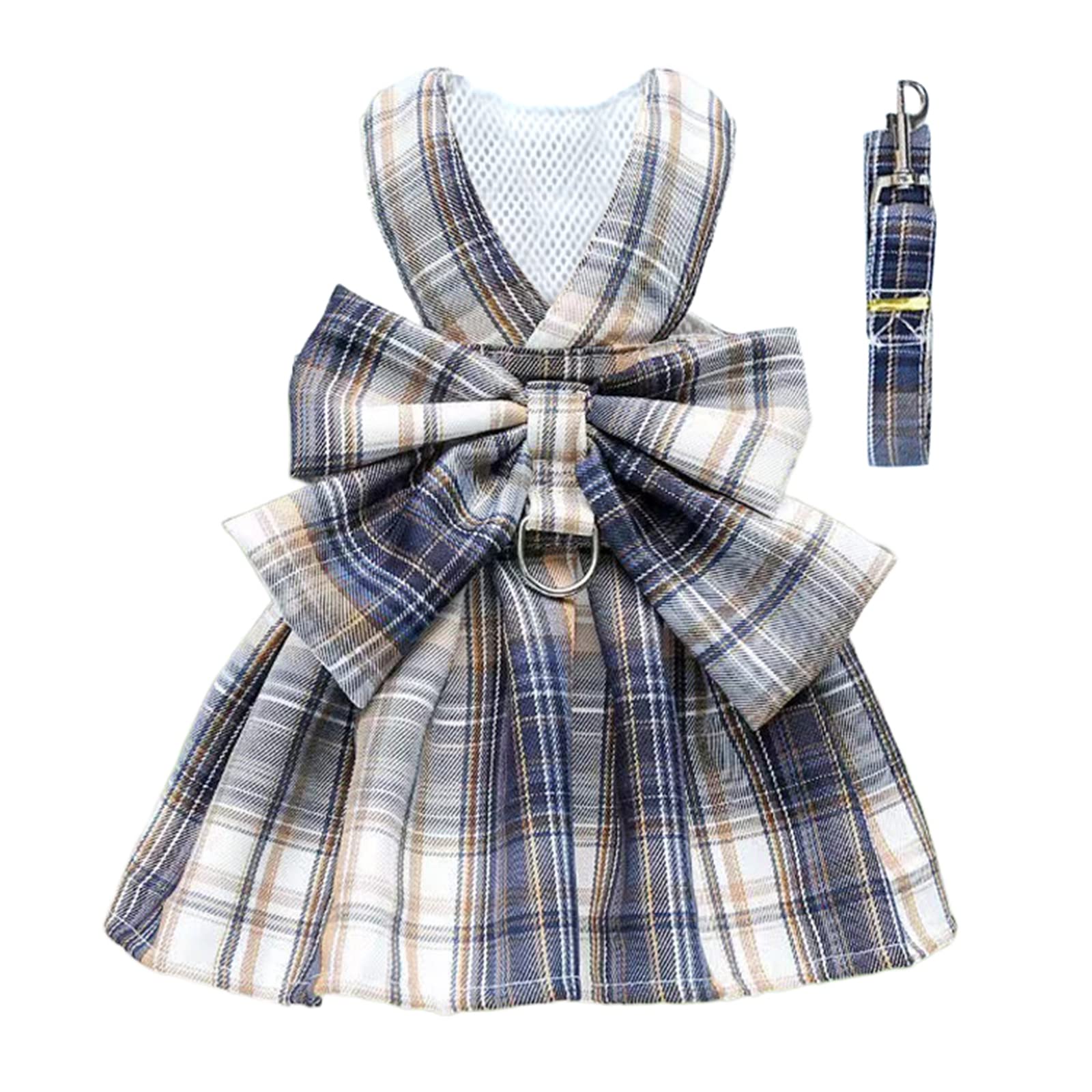Petcare Plaid Dog Dress Bow Tie Harness Leash Set For Small Dogs Cats Girl Cute Princess Dog Dresses Spring Summer Puppy Bunny R