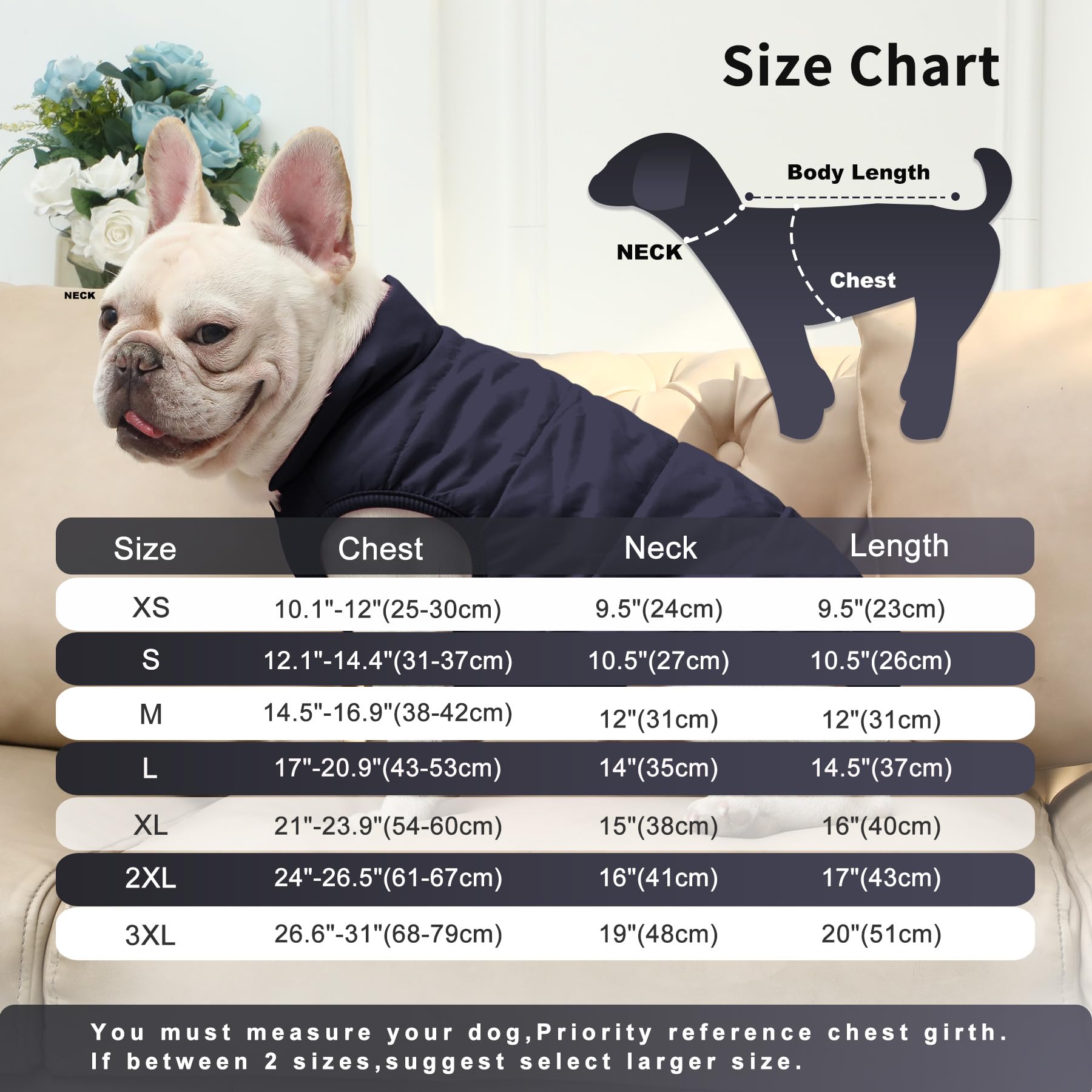 JoyDaog Warm Dog Jacket, Fleece Lined, Windproof, X-Large, Blue