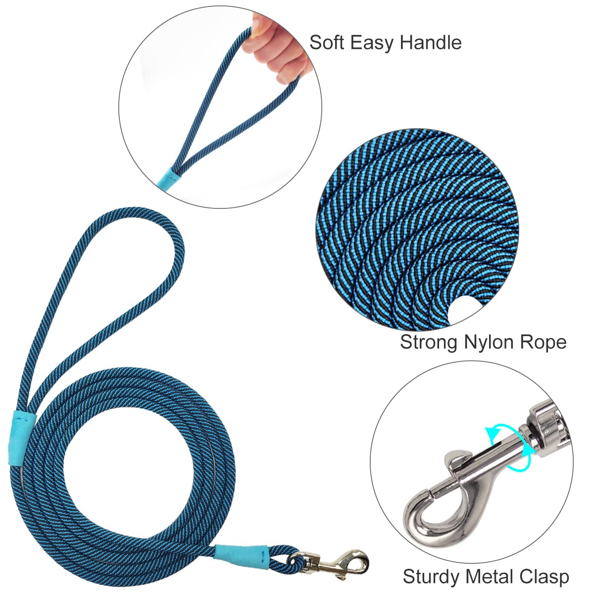 Boswany Small Dog Leash 7Ft, Lightweight Nylon Rope Leash For Puppy Pets, Cats, Small Animals Medium Dogs Walking, Blue