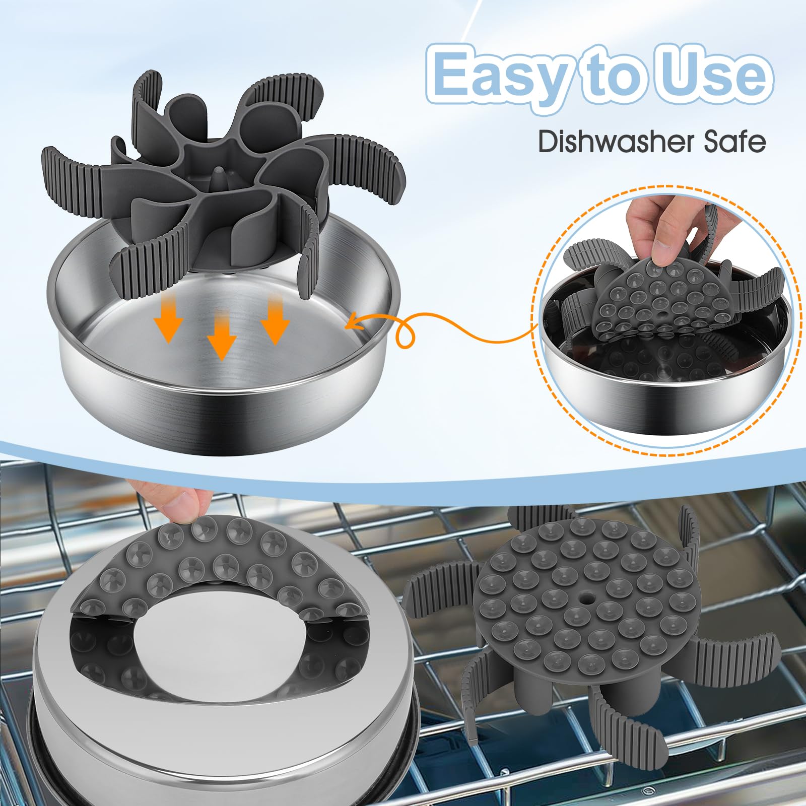 2-In-1 Slow Feeder Dog Bowls, Stainless Steel Pet Bowls With Silicone Feeder Insert, Removable Non-Slip Rubber Base For Dogs To