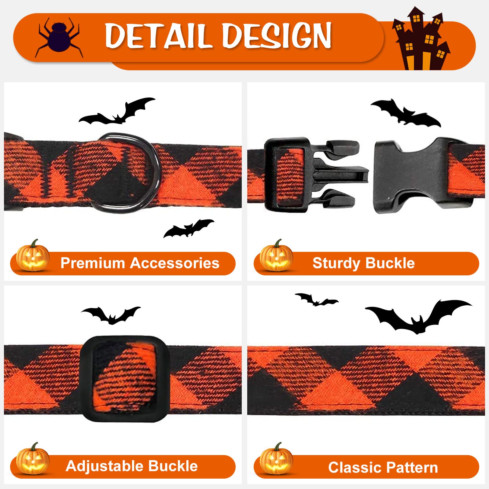 Azuza Fall Dog Collar, Soft & Comfortable Dog Collars With Bow, Plaid Dog Collars For Medium Dogs