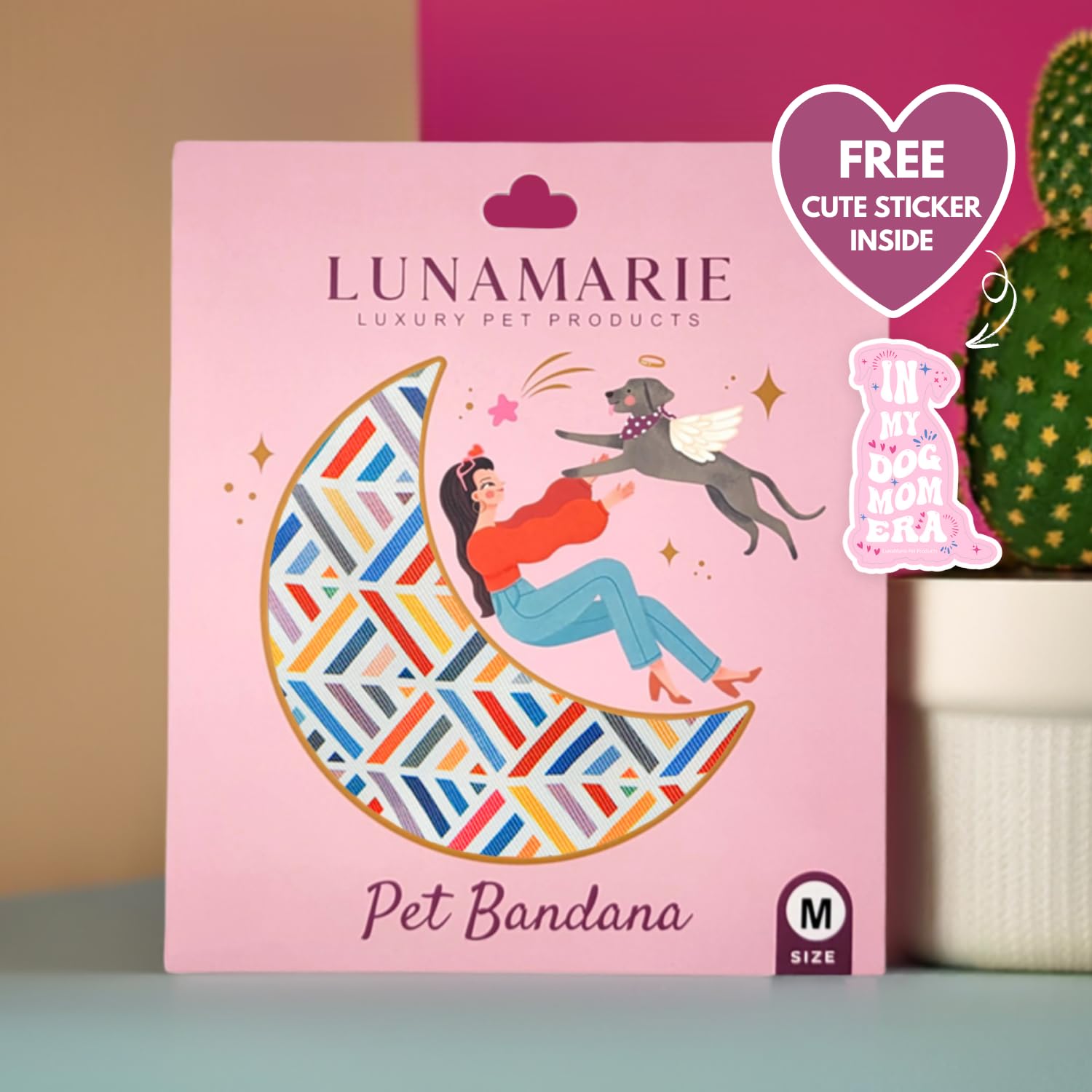 Lunamarie - Luxury Pet Birthday Bandanas -Premium & Silky Poly Fabric | 100% Handmade | Custom Shape Dual Layered (Xena, Medium)