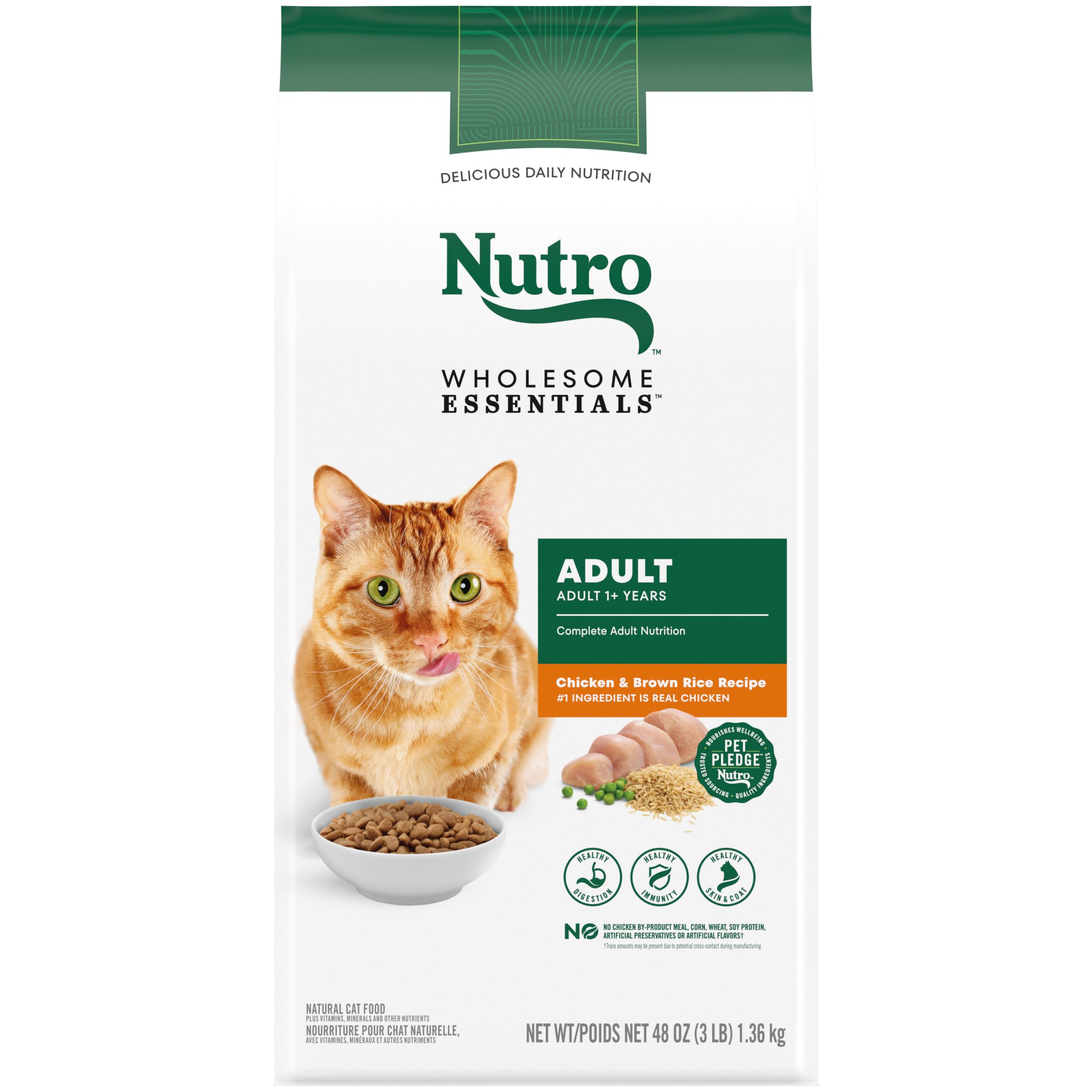 Nutro Wholesome Essentials Adult Dry Cat Food, Chicken & Brown Rice Recipe, 3 lb. Bag