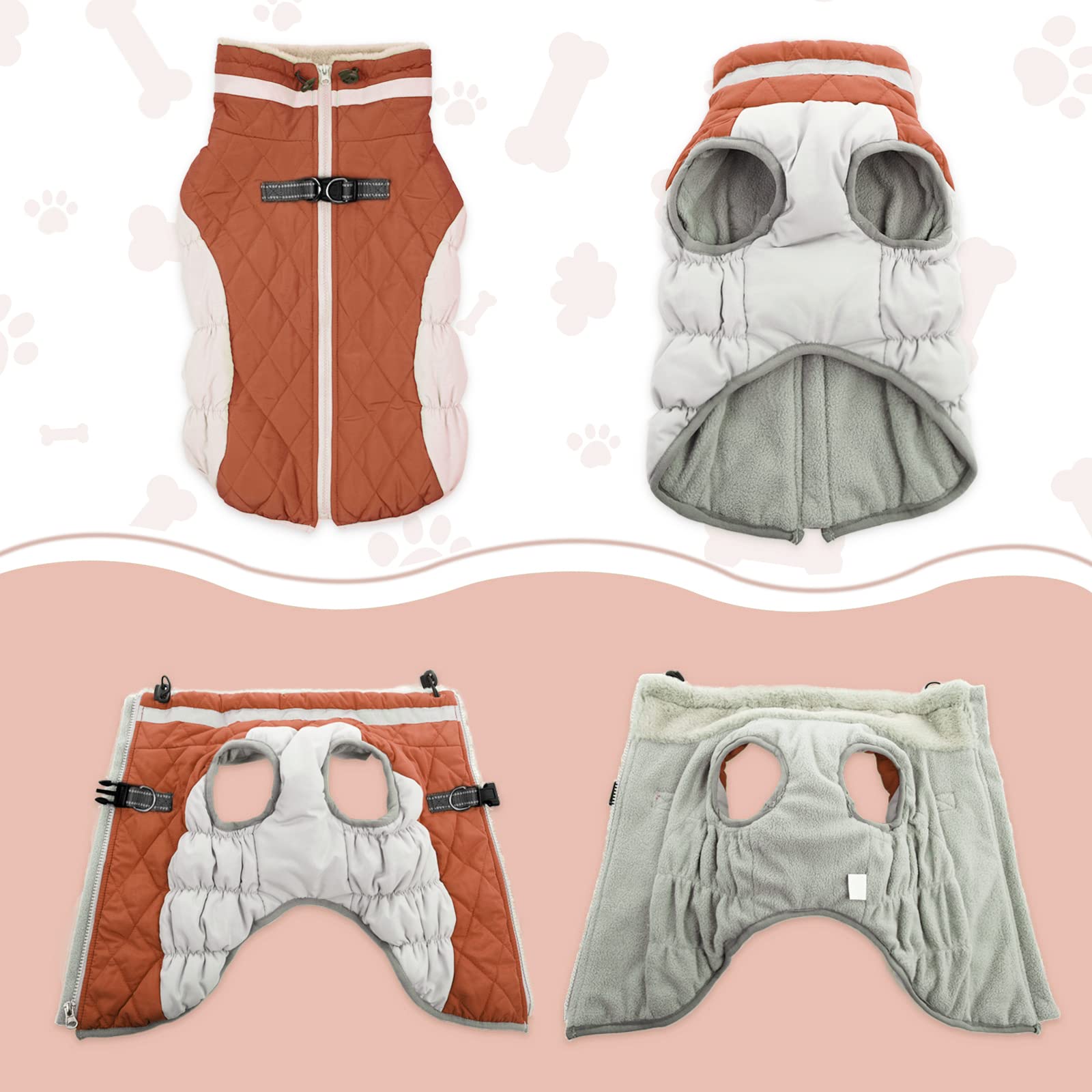 Lelepet Warm Dog Winter Coat Cold Weather Jacket Windproof Reflective Turtleneck Vest With Plush Neckline D-Ring For Leash Thick Fleece Lining Jacket Pet Apparel For Small Medium Large Dogs(X-Small)