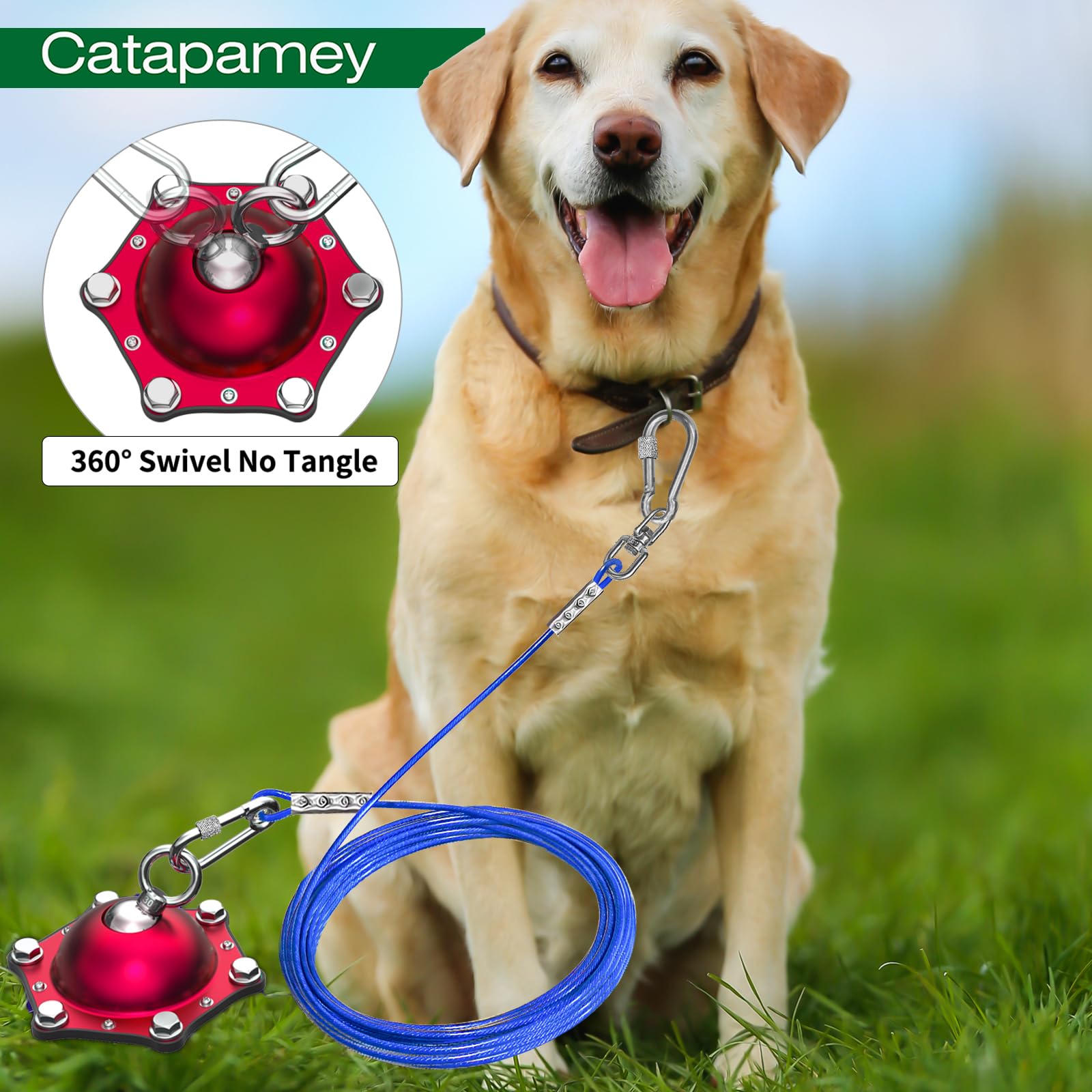 Catapamey Dog Tie Out Stake(No Cable), For Large Dogs Up To 200 Lbs 360Swivel Dog Run Anchors-Runner For Yard Camping,Best For I
