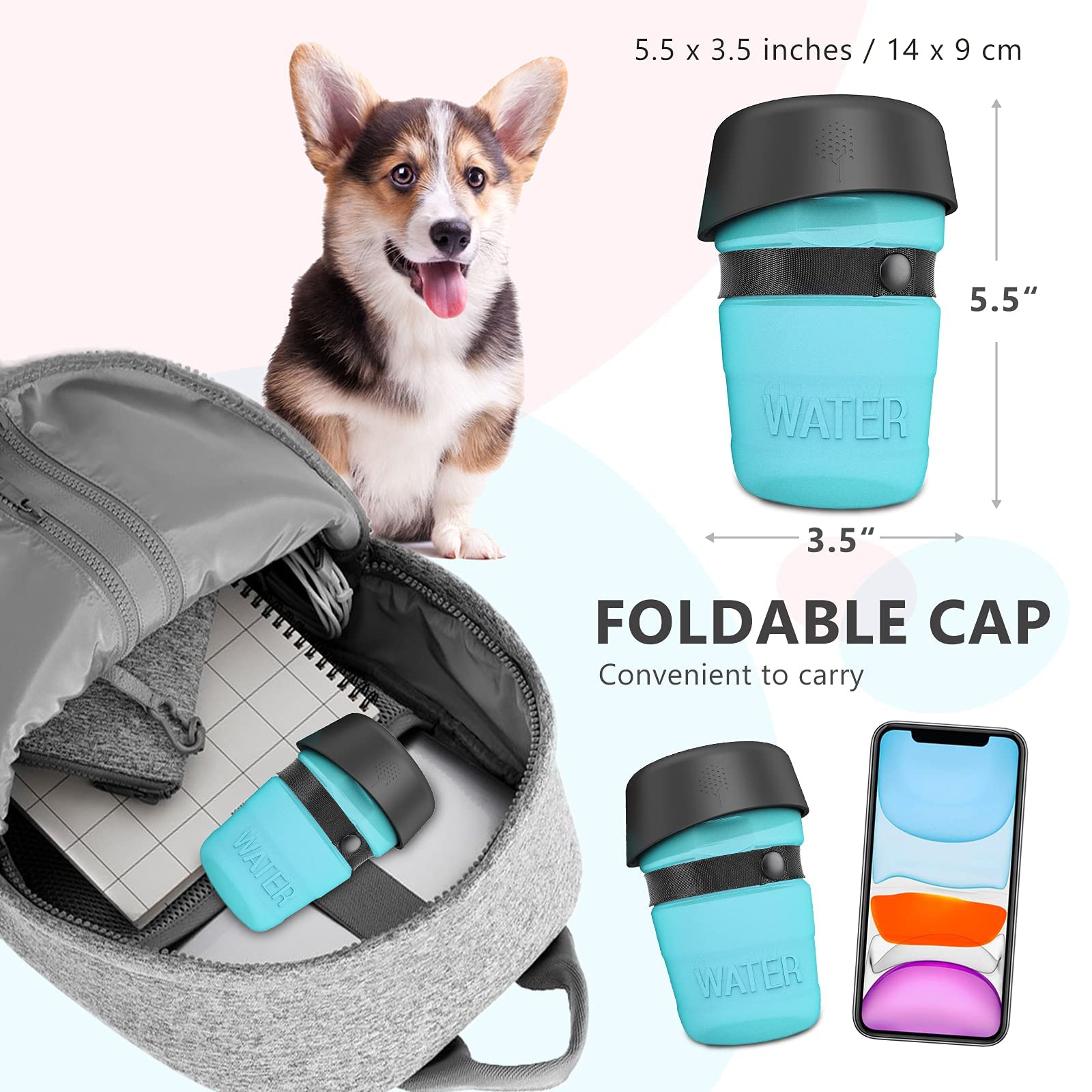 Lesotc Upgraded Dog Water Bottle Foldable,Portable Dog Water Dispenser,Leak Proof Pet Water Bottle For Dogs,Dog Travel Water Bot