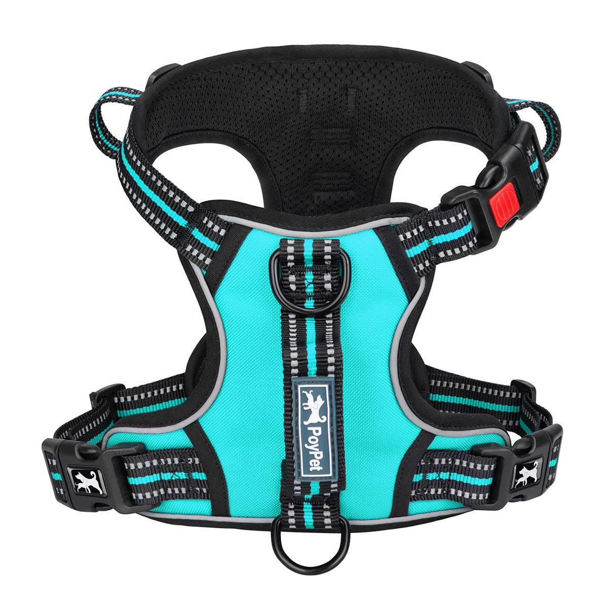 Poypet No Pull Dog Harness, No Choke Front Clip Reflective Dog Vest With Soft Padded Vertical Handle, 3 Leash Attachments For Small Medium Large Dogs (Mint Blue,M)