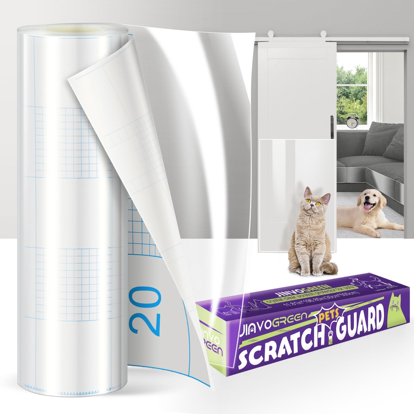 Jinvogreen Cat Scratch Furniture Protector, 196.8'' X 11.8'' Couch Protector From Cat Claws, Thickened Transparent Self-Adhesive