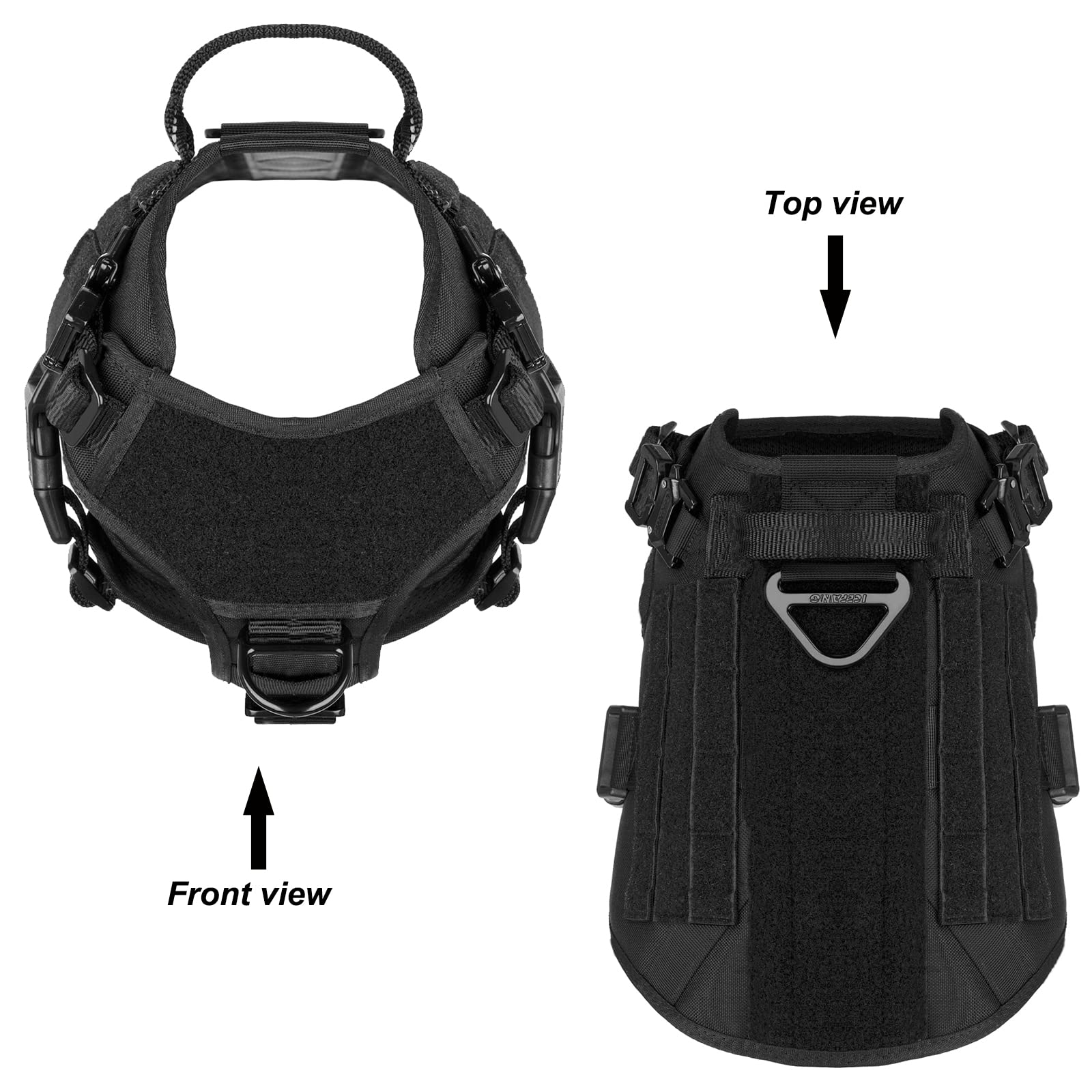 Icefang Tactical Dog Harness ,Medium Size, 2X Metal Buckle,Working Dog Molle Vest With Handle,No Pulling Front Leash Clip,Hook A