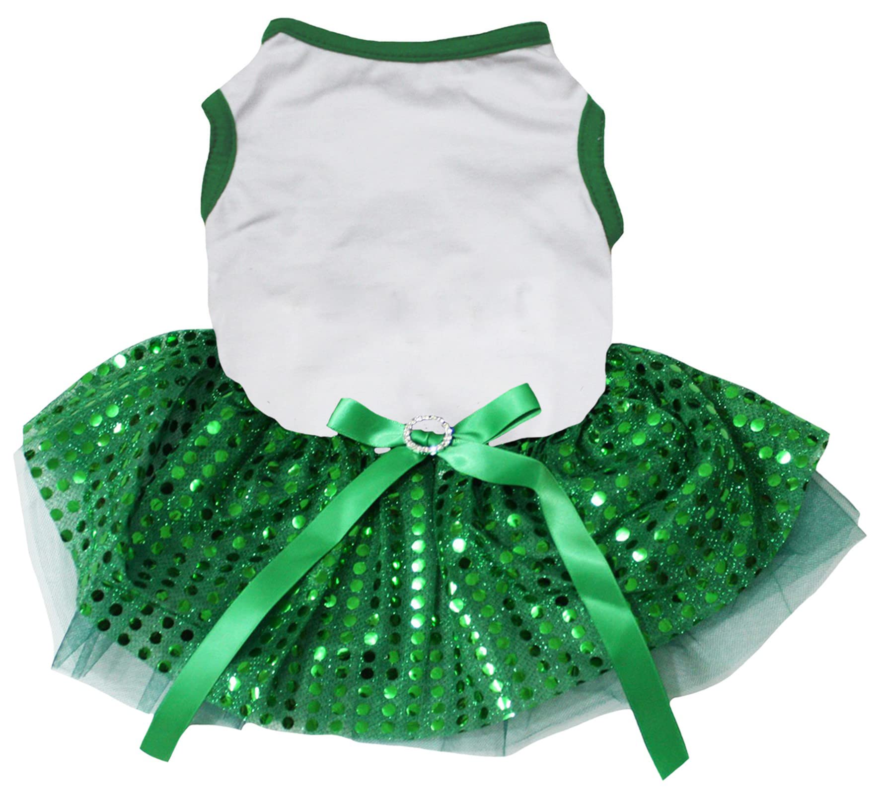 Petitebella Plain Sequins Tutu Puppy Dog Dress (White/Green, Xx-Large)