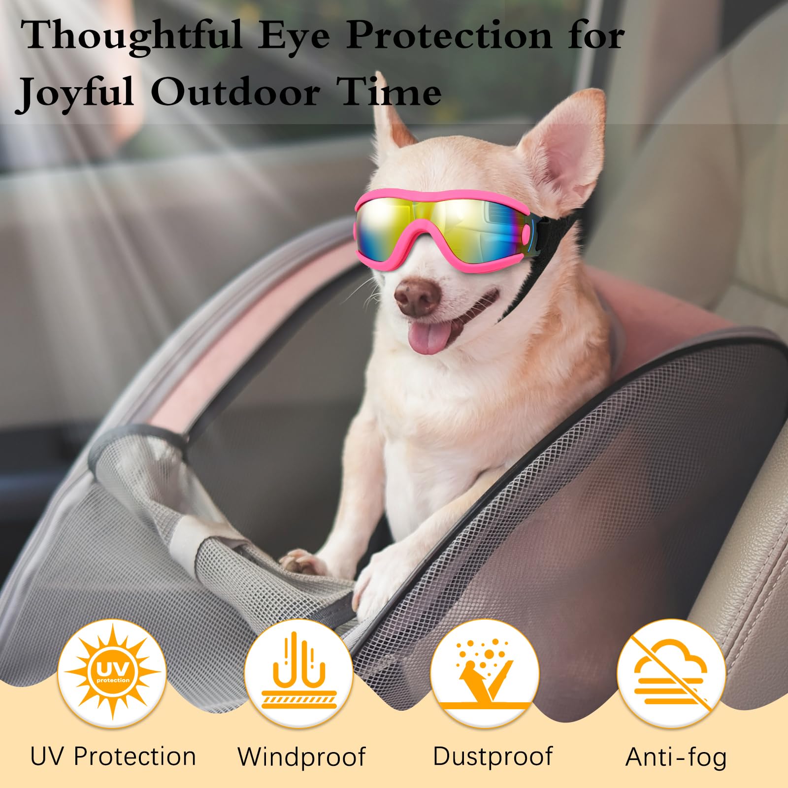 Lewondr Dog Goggles Small To Medium Breed, Dog Sunglasses With Adjustable Straps & Air Vents, Uv/Wind/Dust/Fog/Snow Proof Dog Ey