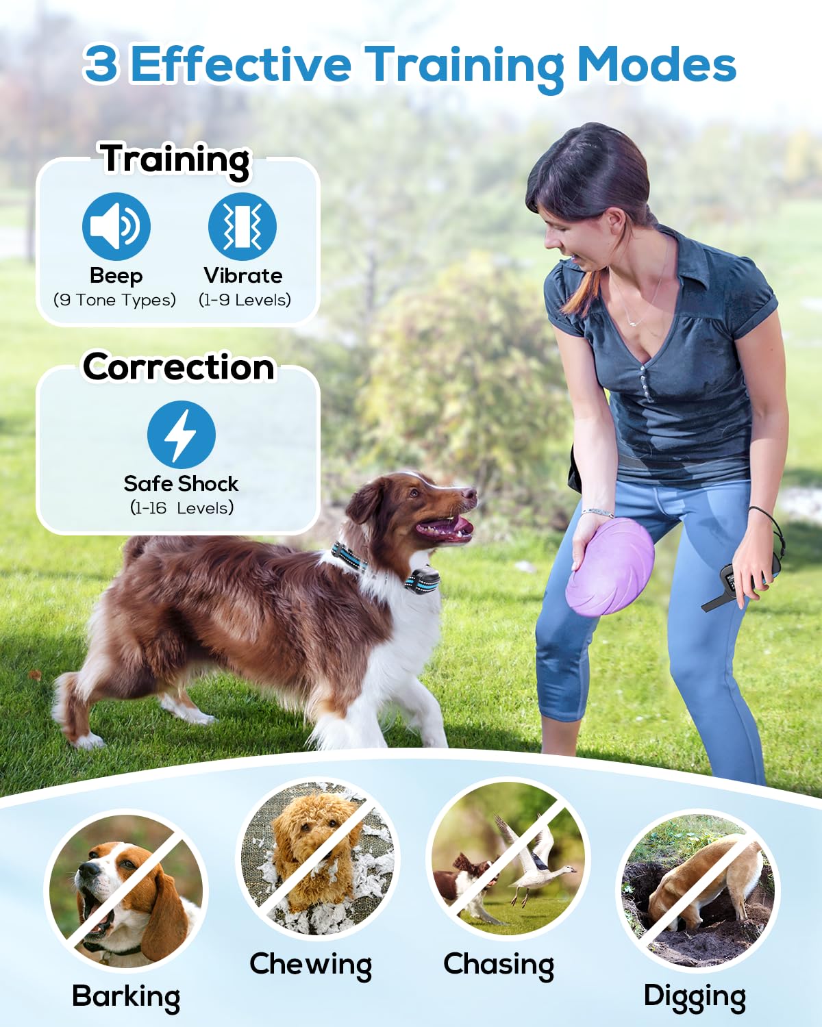 Dog Shock Collar For 2 Dogs (5-120Lbs) 3300Ft Dog Training Collar With Remote, Rechargeable E-Collar Waterproof Collars With 3 T