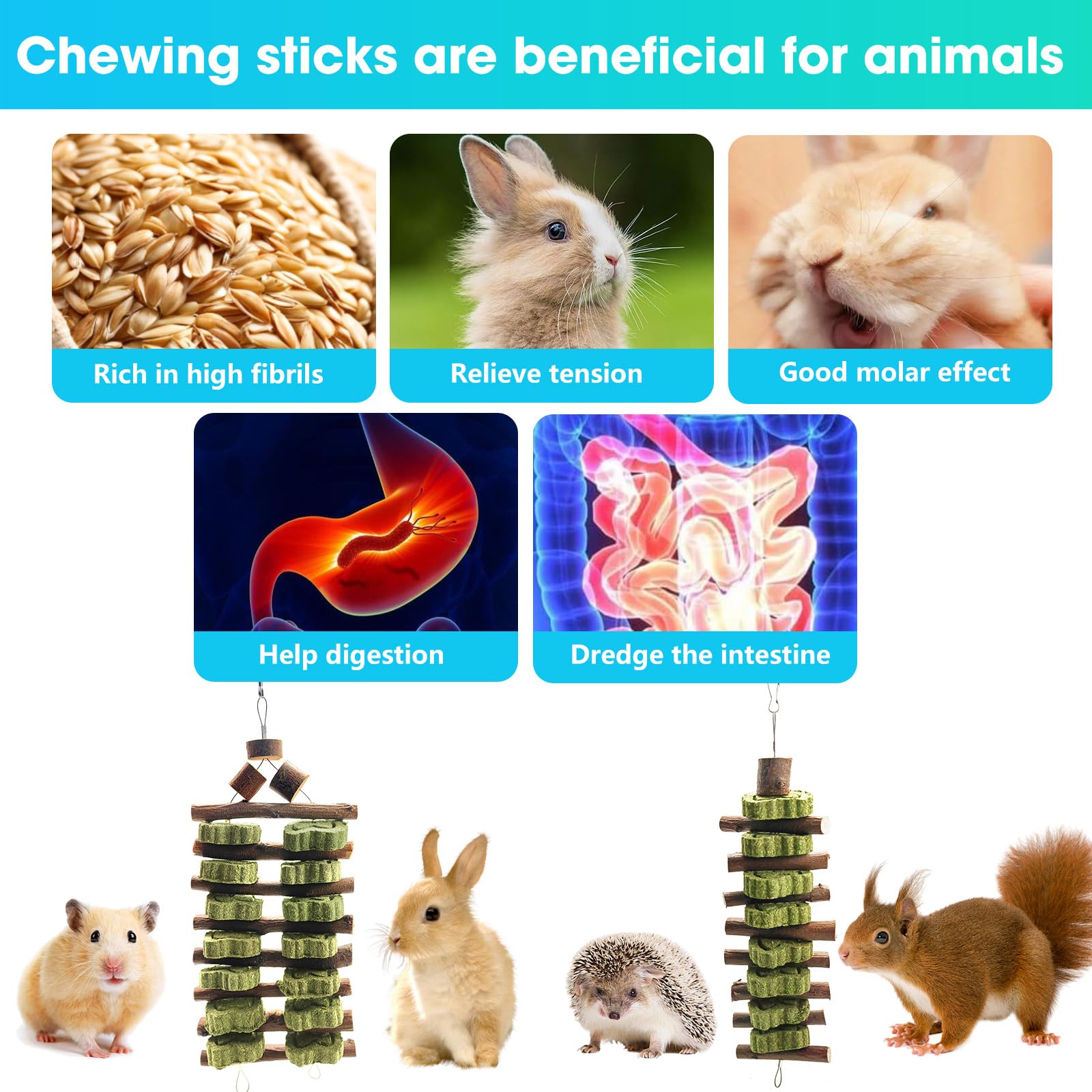 Wdefun Natural Peach Wood Clover Cake Teeth Grinding Toy String - Rabbit Snack Chewing Toy, Safe And Durable Pet Teeth Grinding