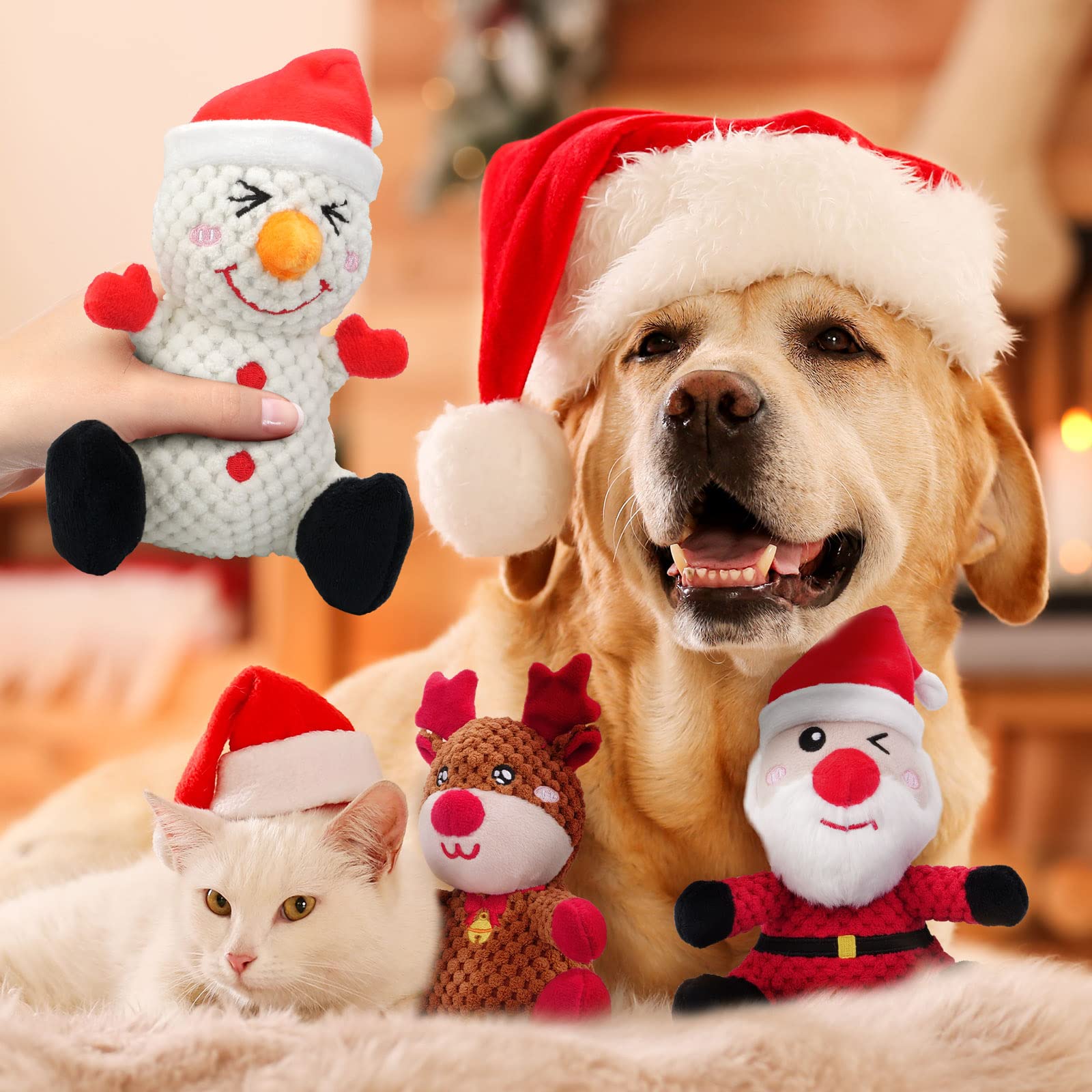 Epesiri Christmas Plush Dog Squeaky Toys For Large Breed, 3 Pack Durable Dog Toys For Medium Dogs, Cute Christmas Puppy Toys Wit