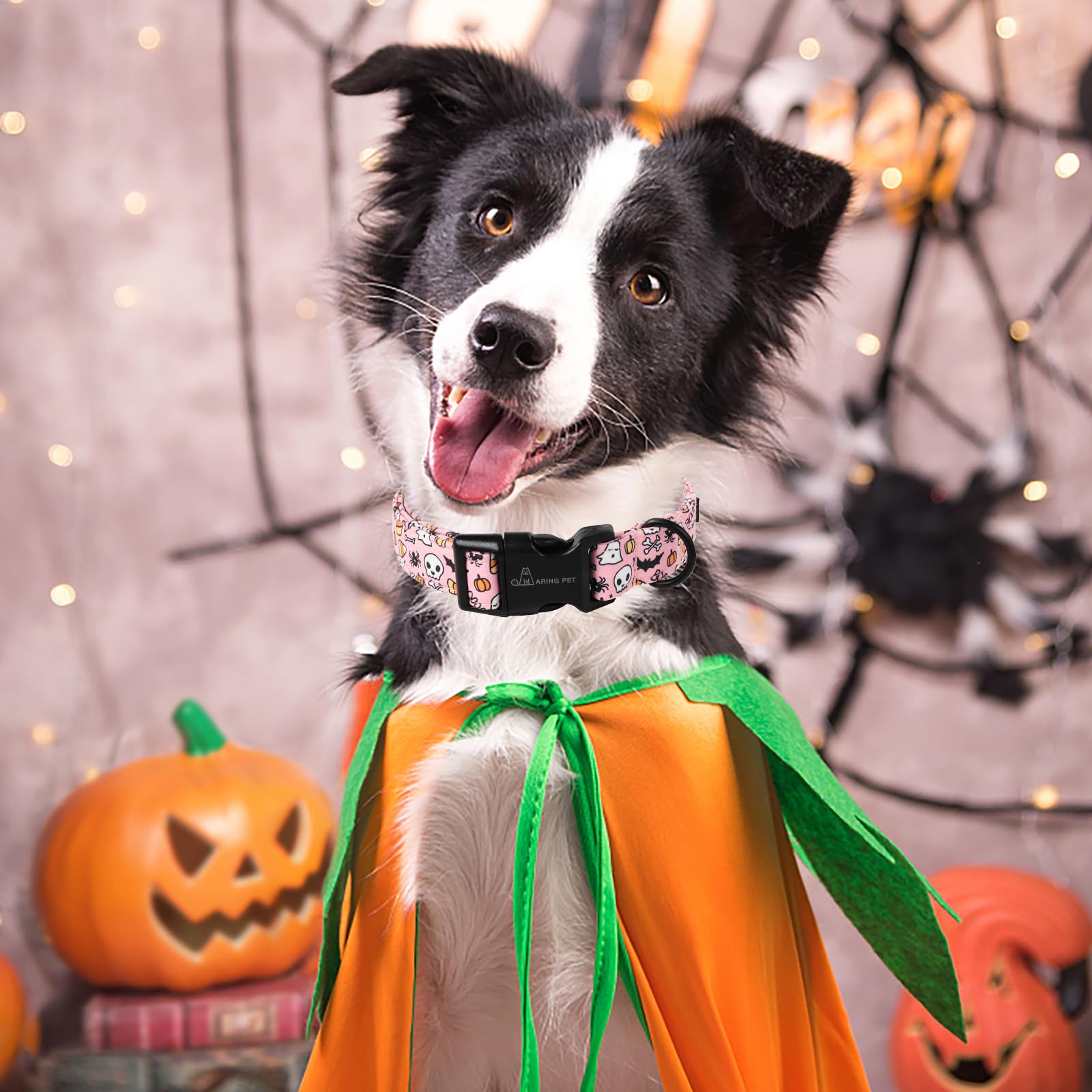 Aring Pet Halloween Dog Collar-Cute Pink Pumpkin Dog Collar, Adjustable Spider Bat Skull Print Pet Collars Puppy Collar With Qui