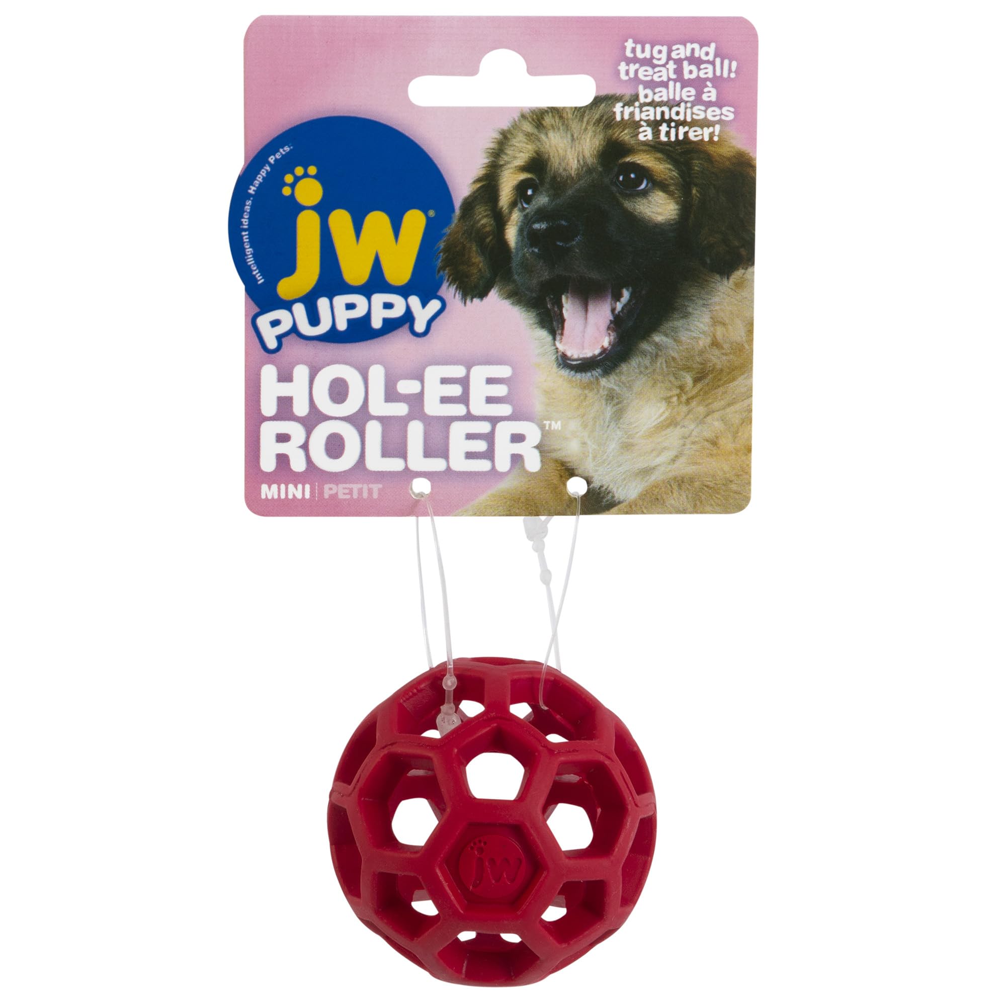 JW Pet HOL-ee Roller Dog Toy Puzzle Ball, Natural Rubber, Mini (1.75 Inch Diameter), Colors May Vary