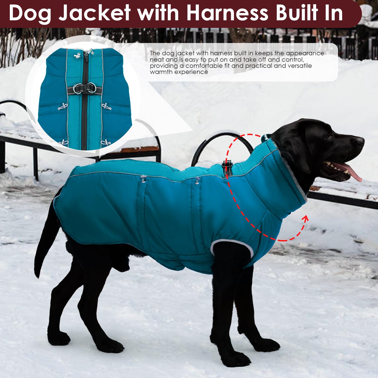 IKIPUKO Small Dog Coat - Warm Zip Up Snowsuit Dog Harness Vest, Reflective, Water-Resistant, Green