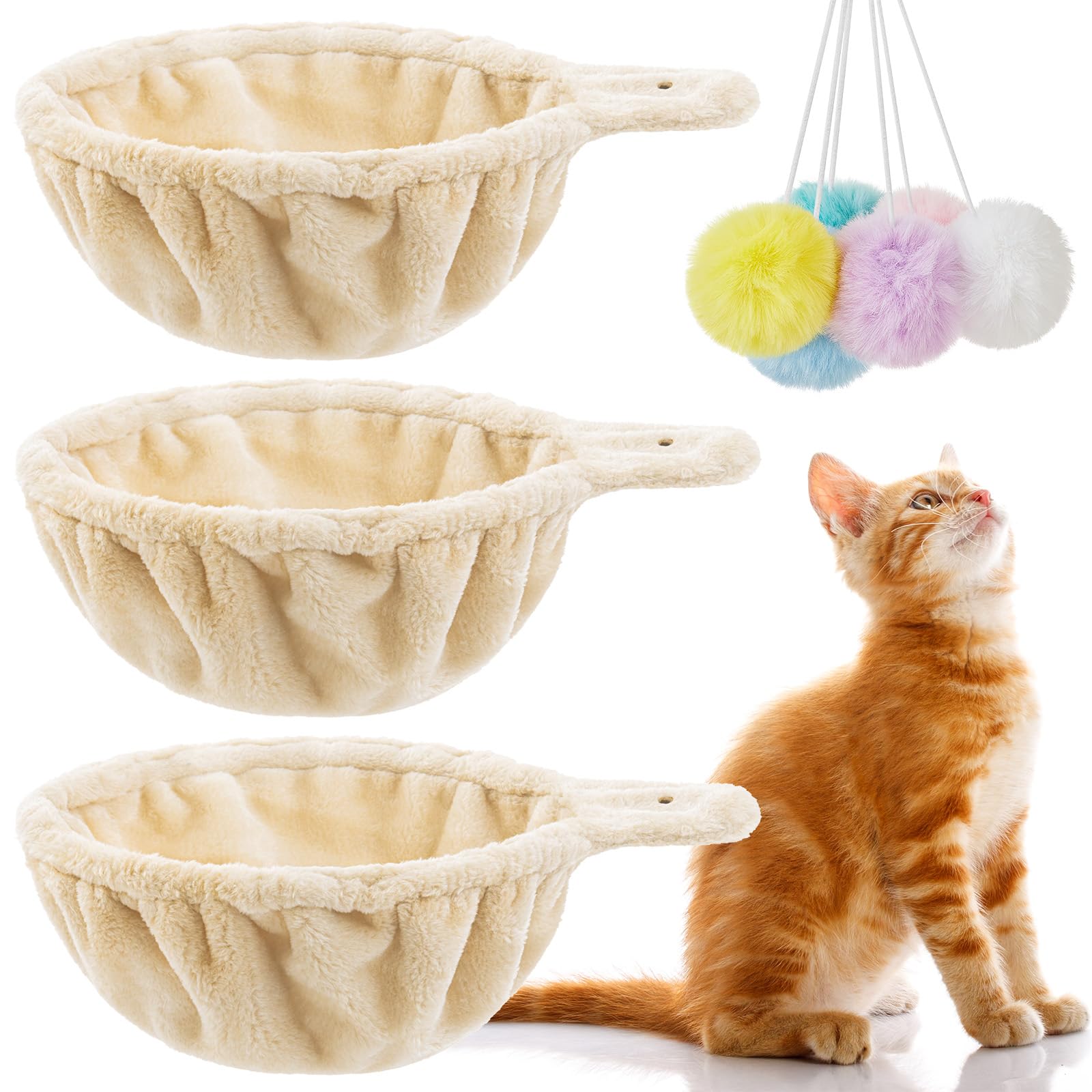 Dansydaisy 3 Pack 14.6'' Large Cat Tree Hammock Basket Bed Lounger Tower Replacement Parts With 6 Pcs Hanging Elastic Strings Po