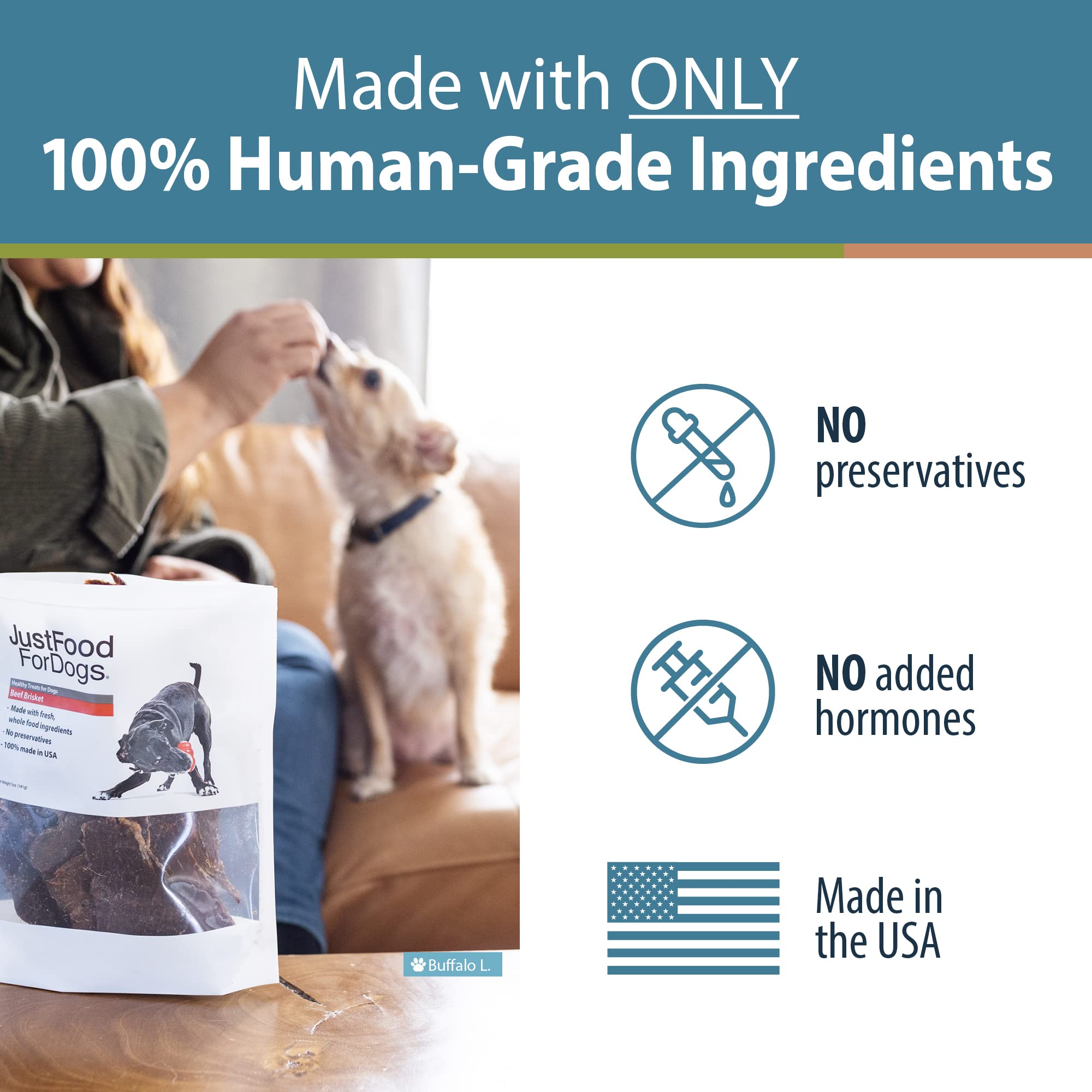 JustFoodForDogs Single-Ingredient Healthy Dog Treats, Beef Brisket, Made in The USA, 5 oz