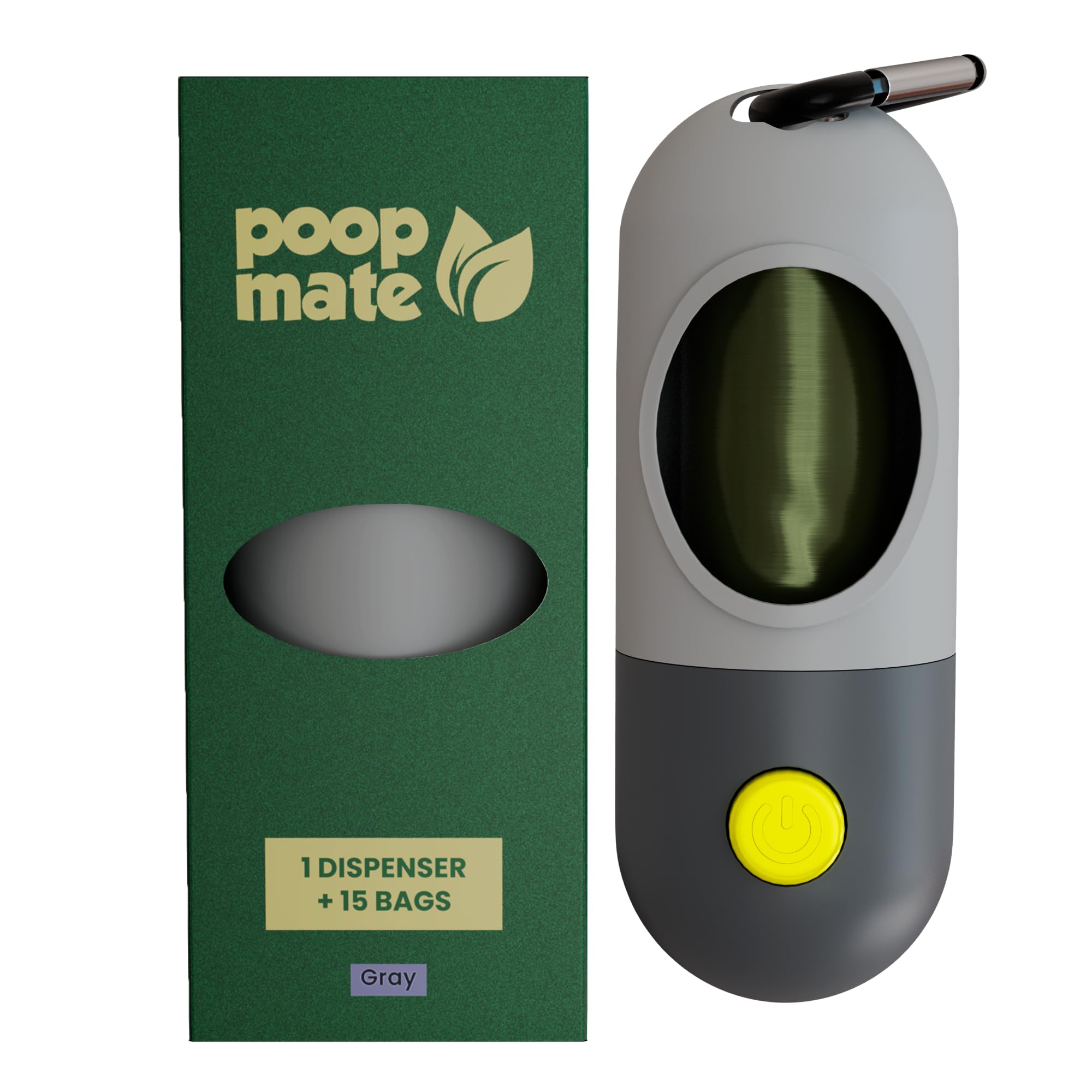 Poop Mate Dog Poop Bag Dispenser With Led Flashlight For Night Walks - Leash Clip & Metal Carabiner - Pet Waste Bag Holder Inclu