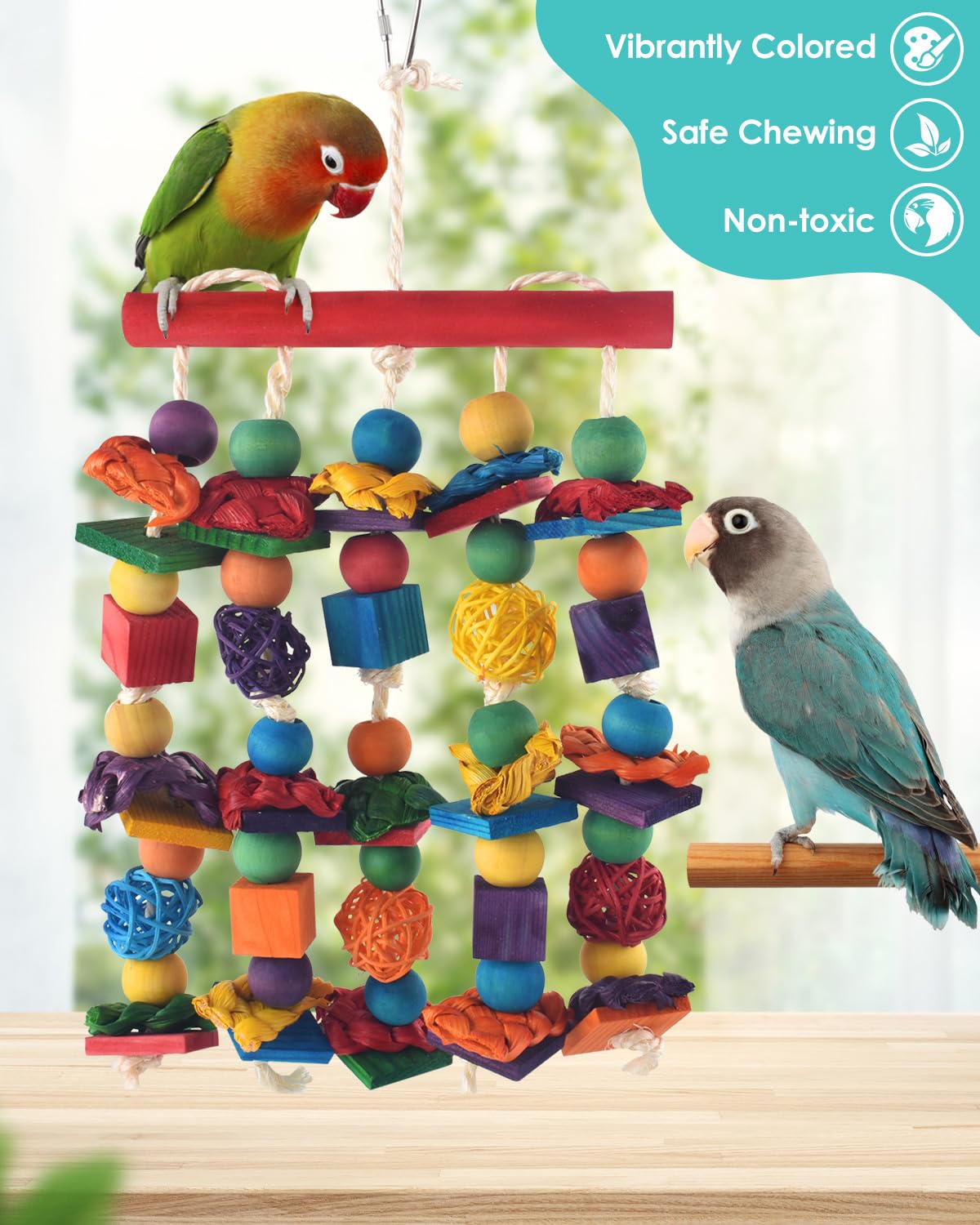 Dbness Bird Toys, Parakeet Chewing Toy, Multicolored Natural Wooden Blocks Birds Parrot Tearing Toys Mit Rattan Wicker Balls, Fo