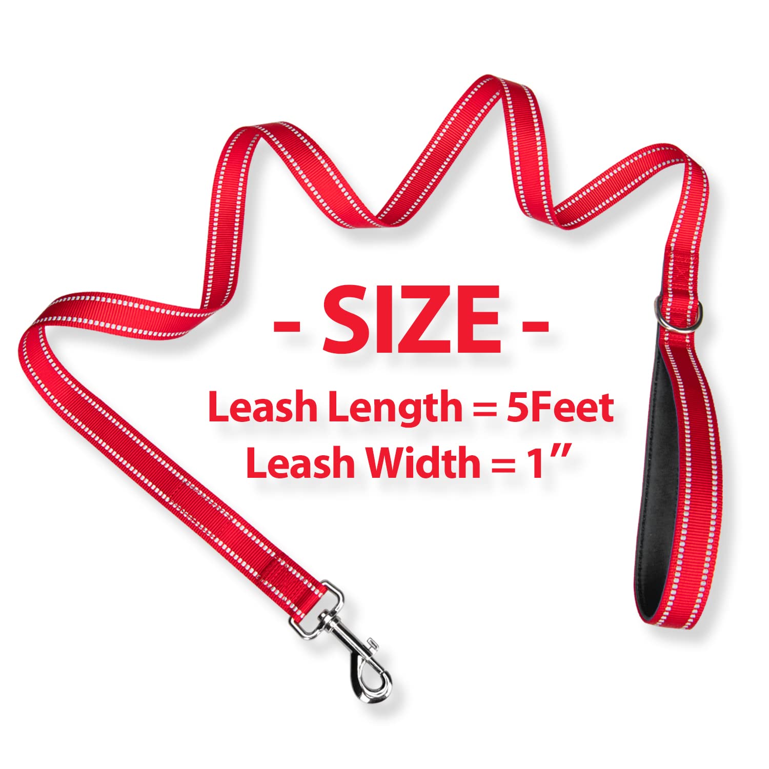 PHOEPET 5 Feet Dog Leash - Dual-Side Reflective - Soft Padded Handle - Fit for Walking, Training or Exploring Hiking, Camping (R